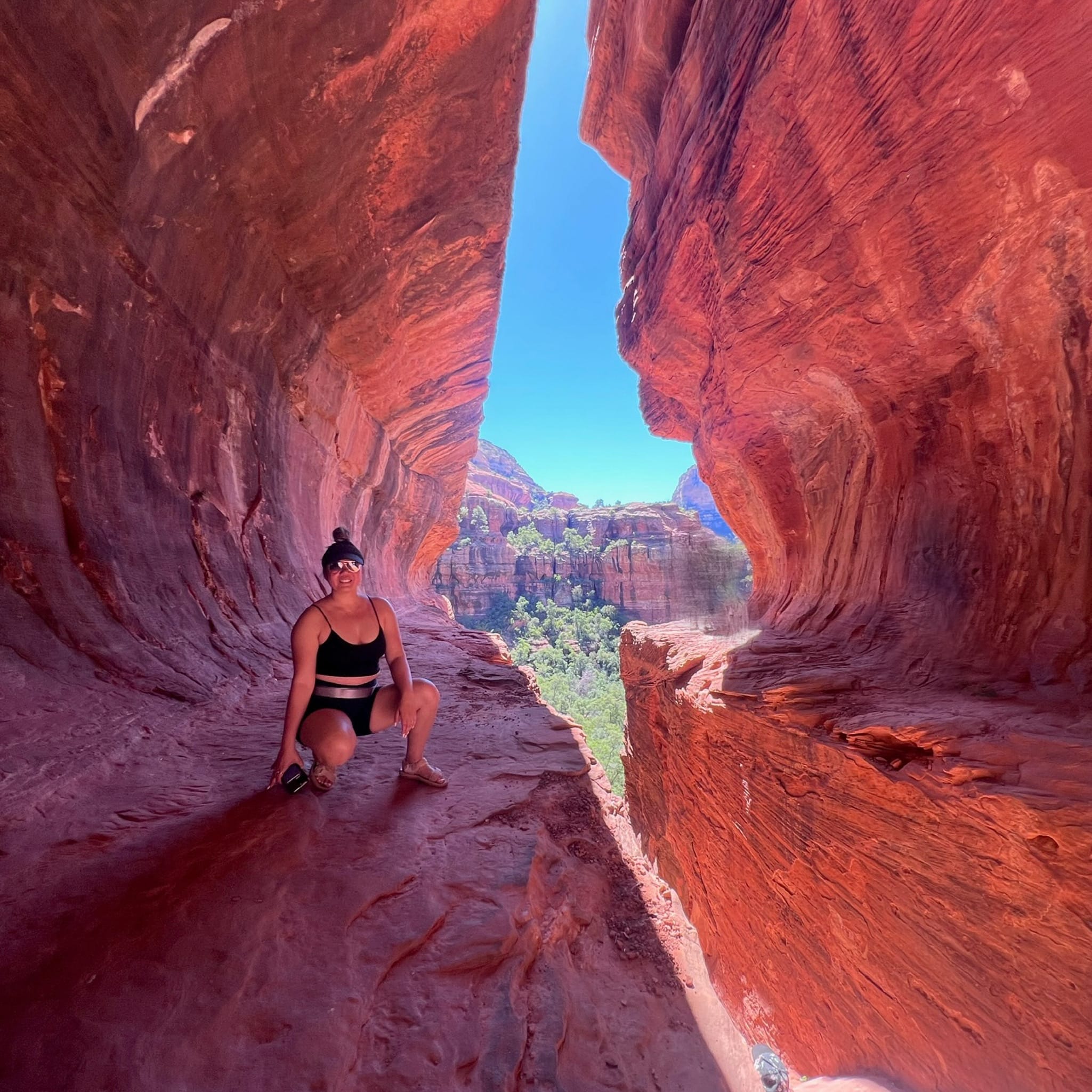 Posing for a photo at Subway Cave