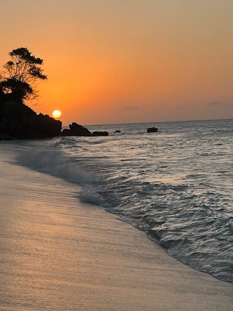 Beautiful view of beach at sunset