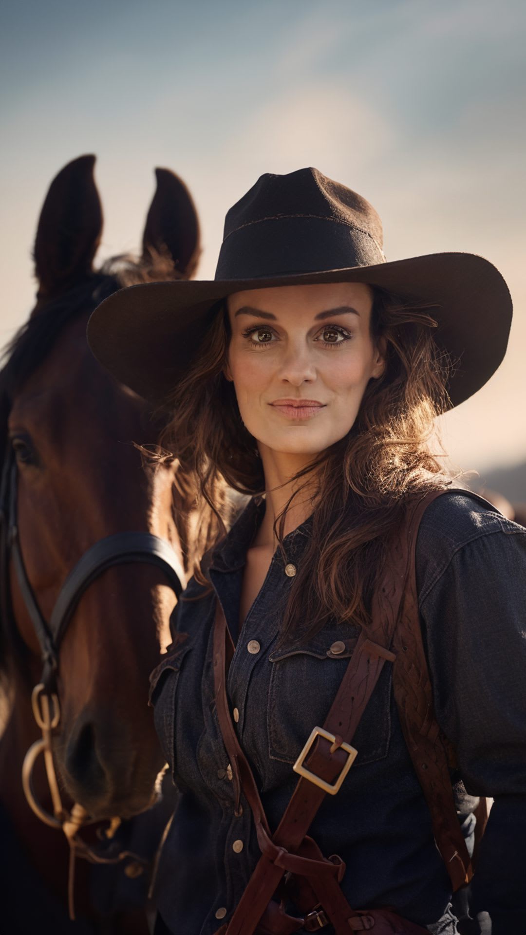 Britnee in a cowboy hat posing with a horse