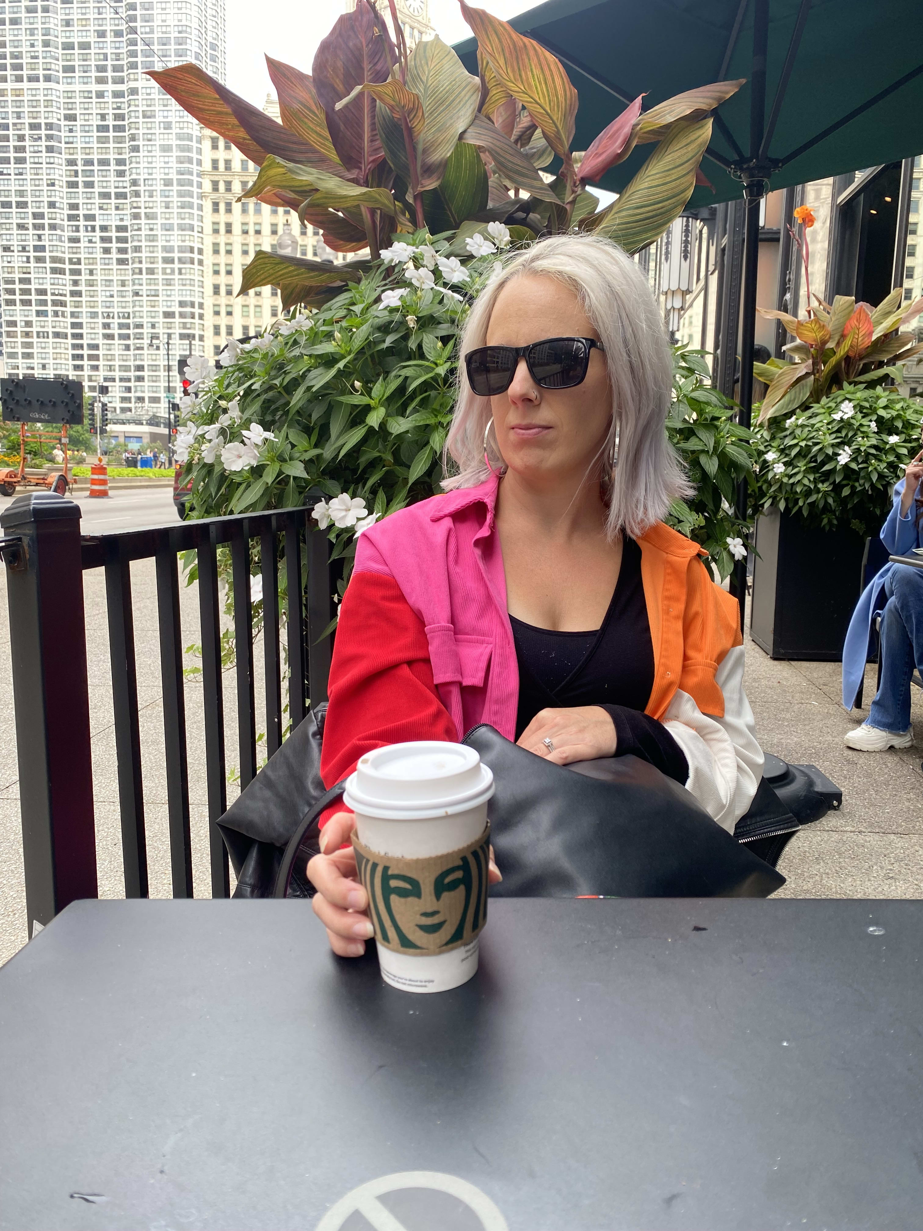 Picture of Leah drinking coffee