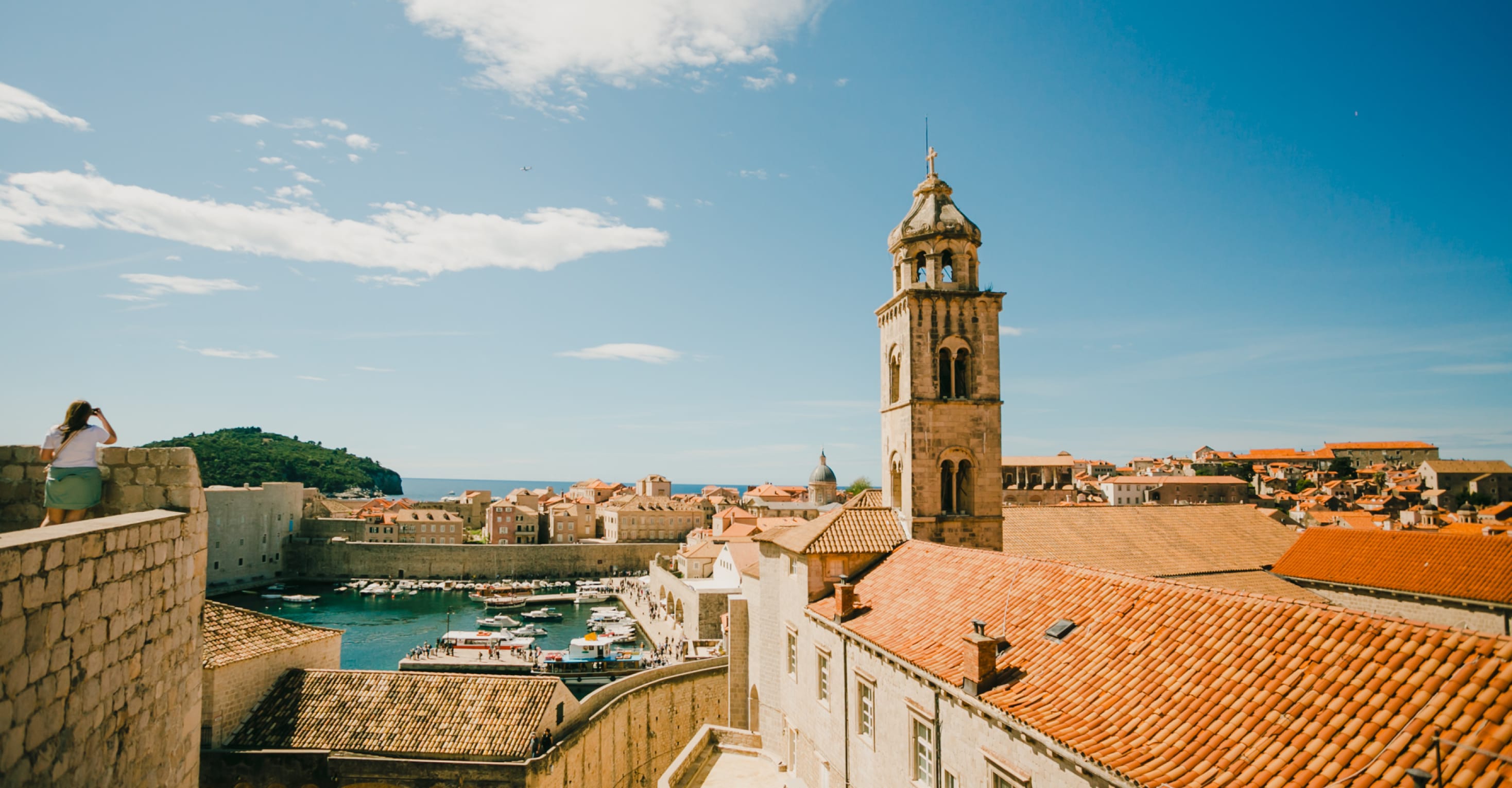 aerial view of tiled rooftops on a sunny day
