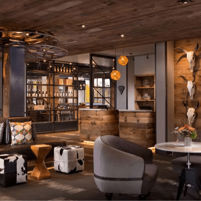 A seating area in the lobby of Hotel Terra Jackson Hole 