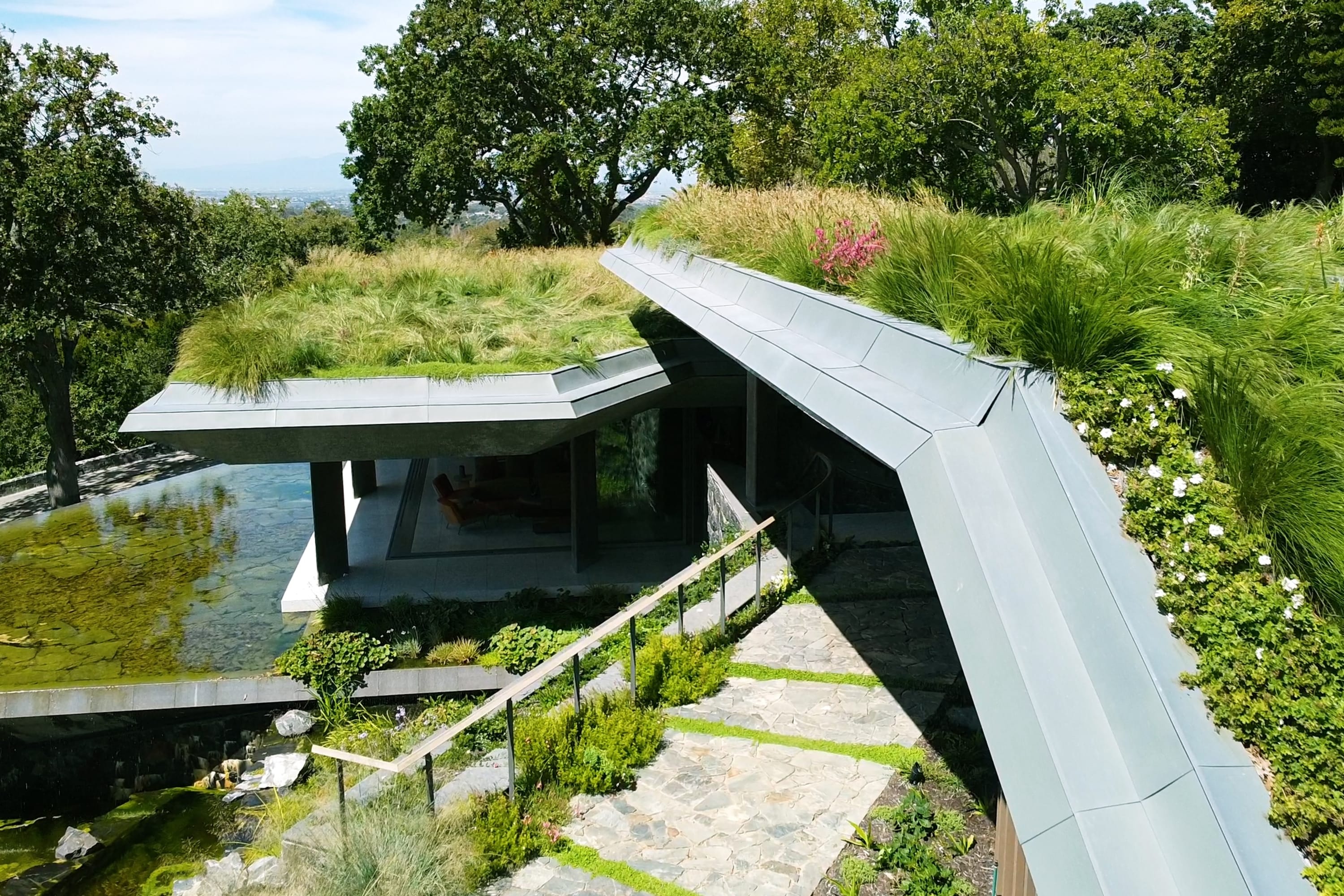 a modern home with a garden on the roof