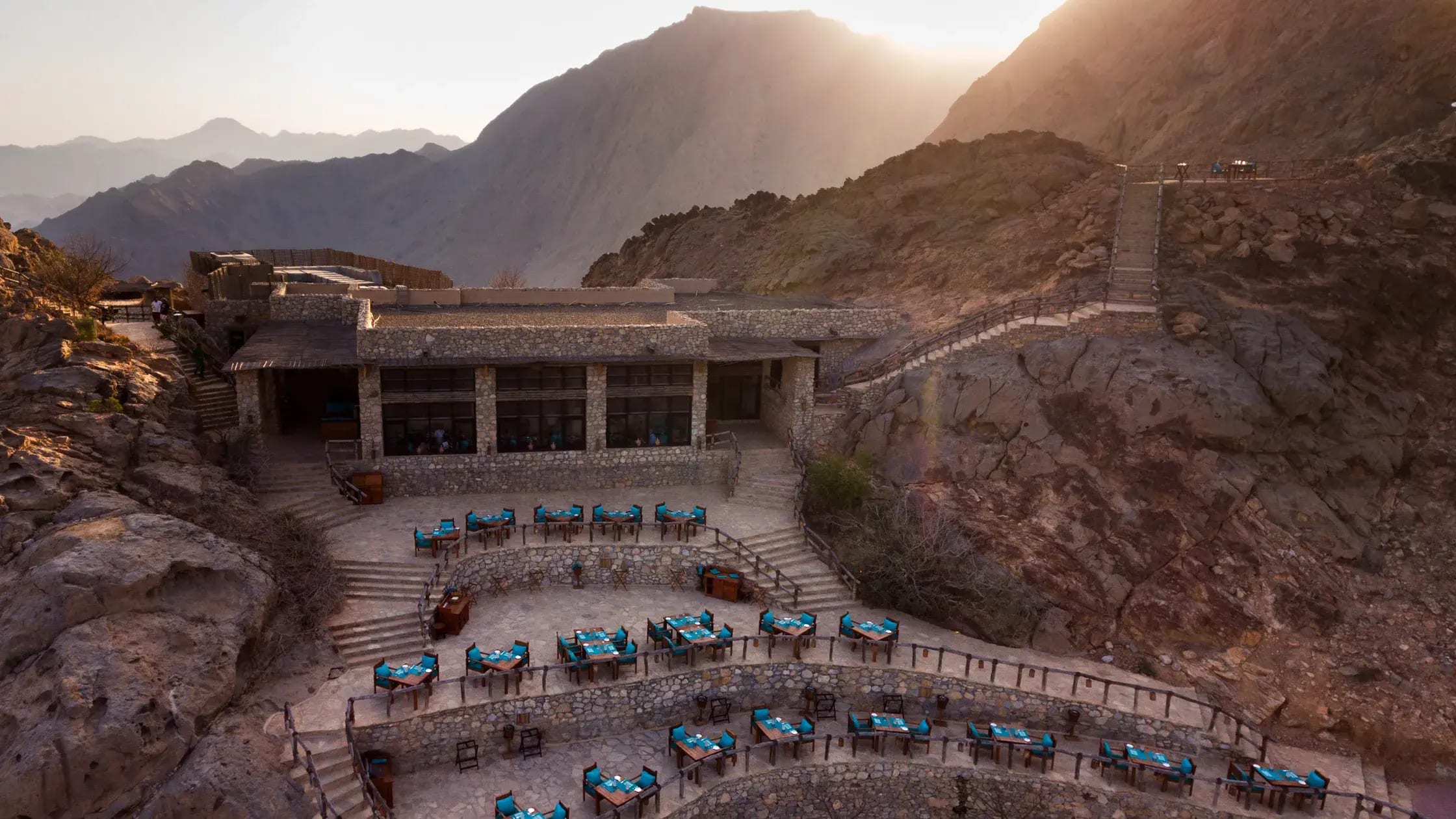 aerial view of a stone pool deck