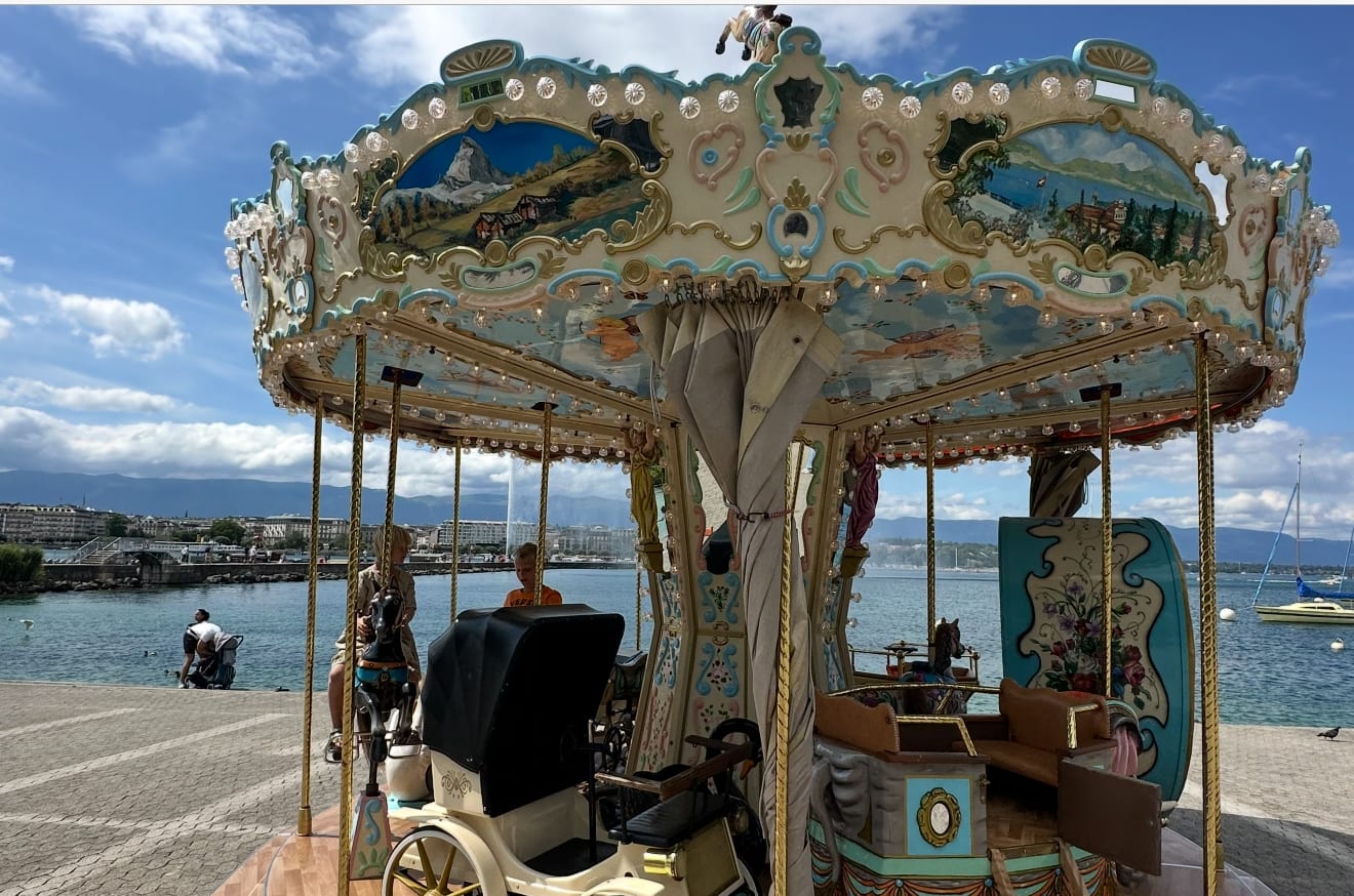 Matterhorn mural carousels and Lake Geneva views along the waterfront