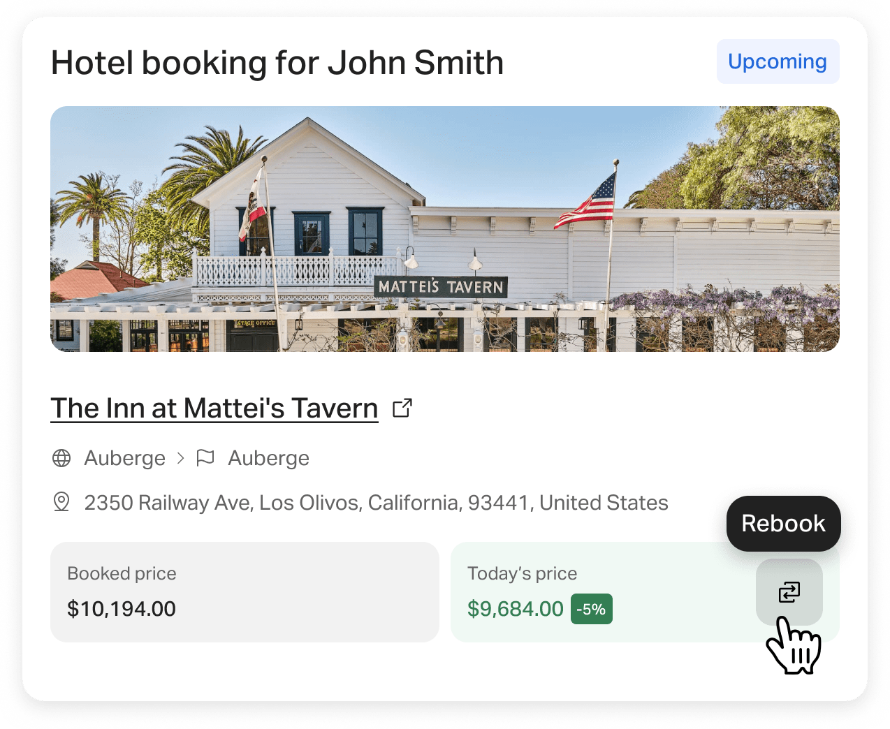 screenshot of a hotel booking platform with an image and text