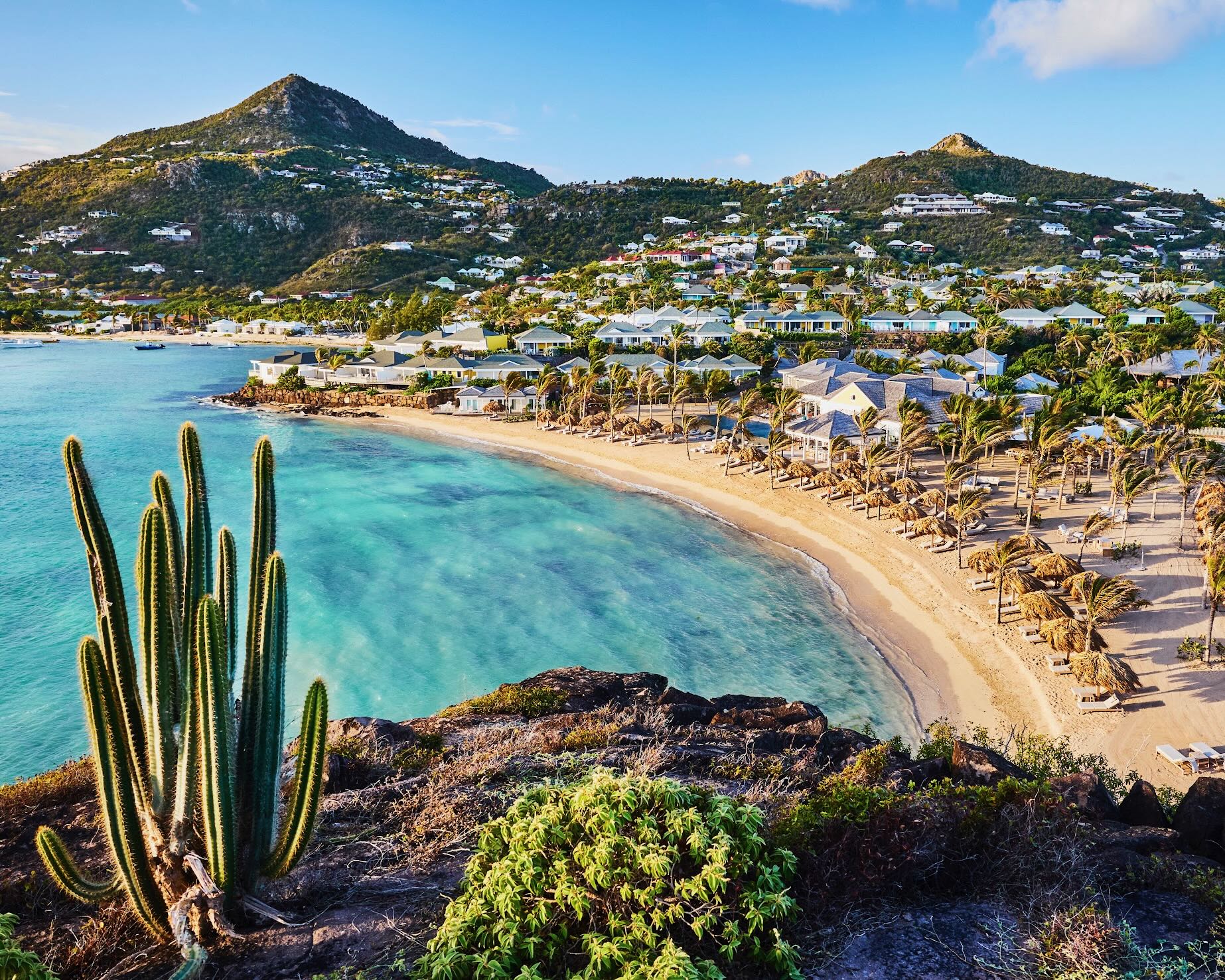 a hillside resort along a tropical island beach