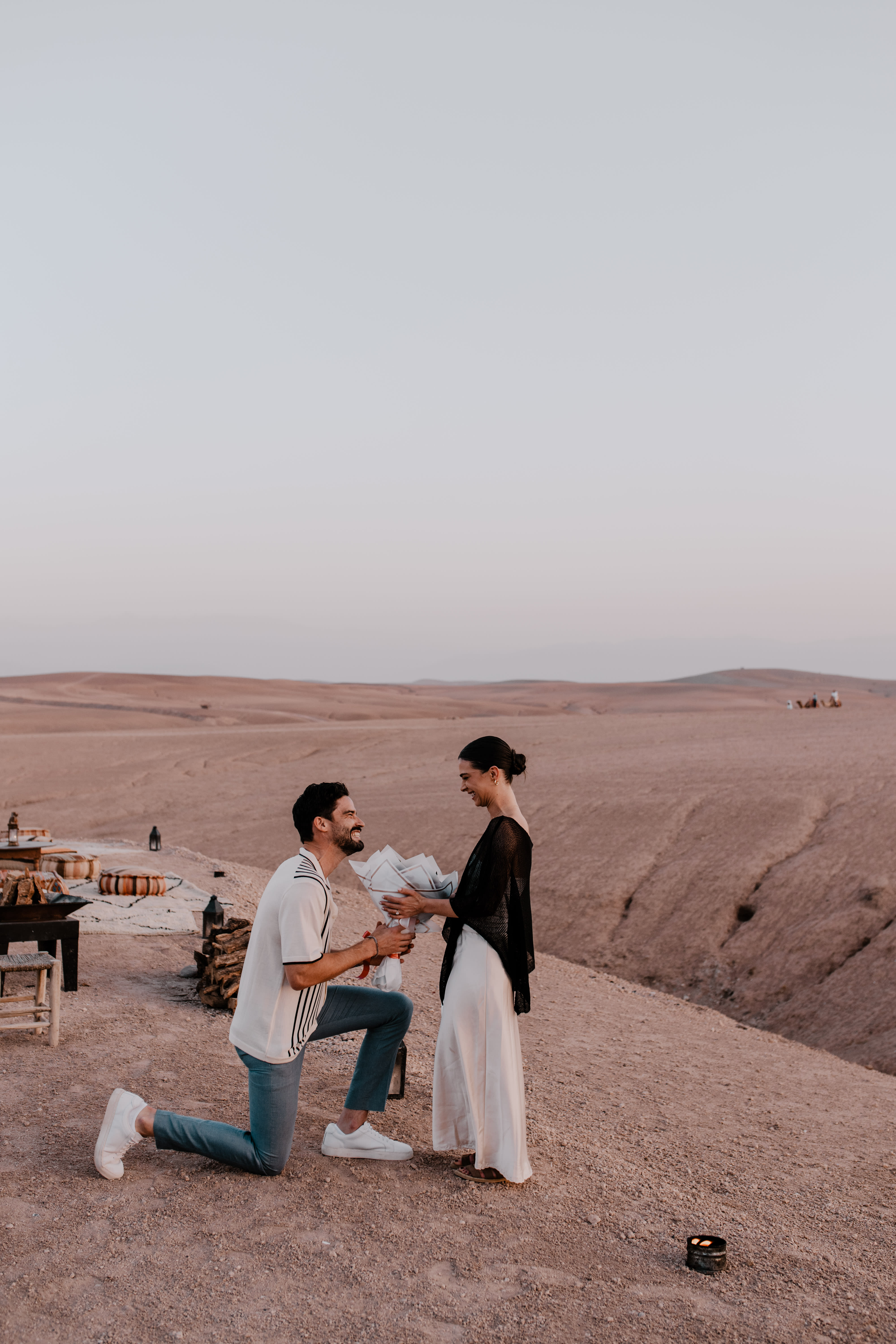 A couple gets engaged in Morocco's Agafay Desert