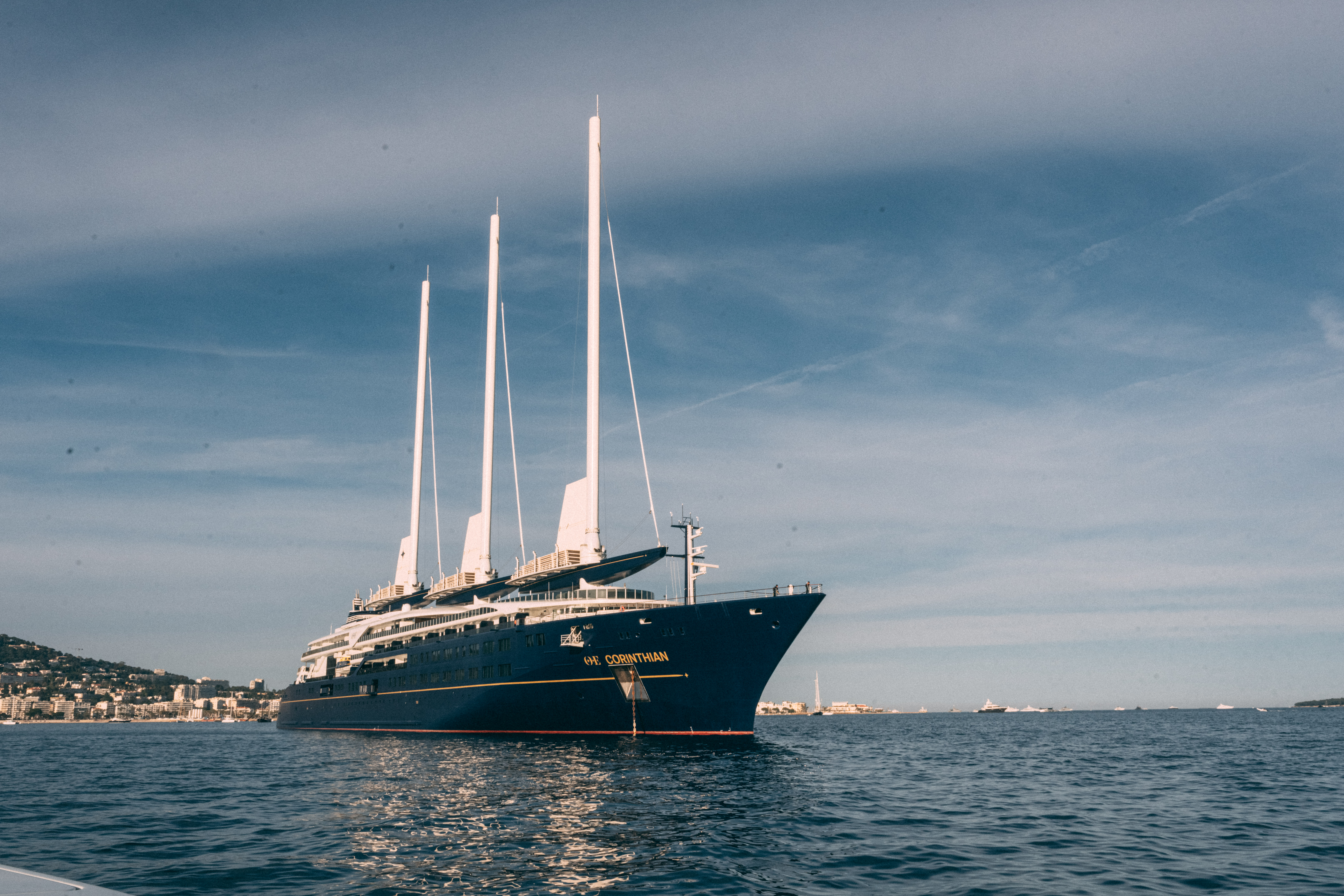 An exterior photo of the Orient Express Corinthian Yacht