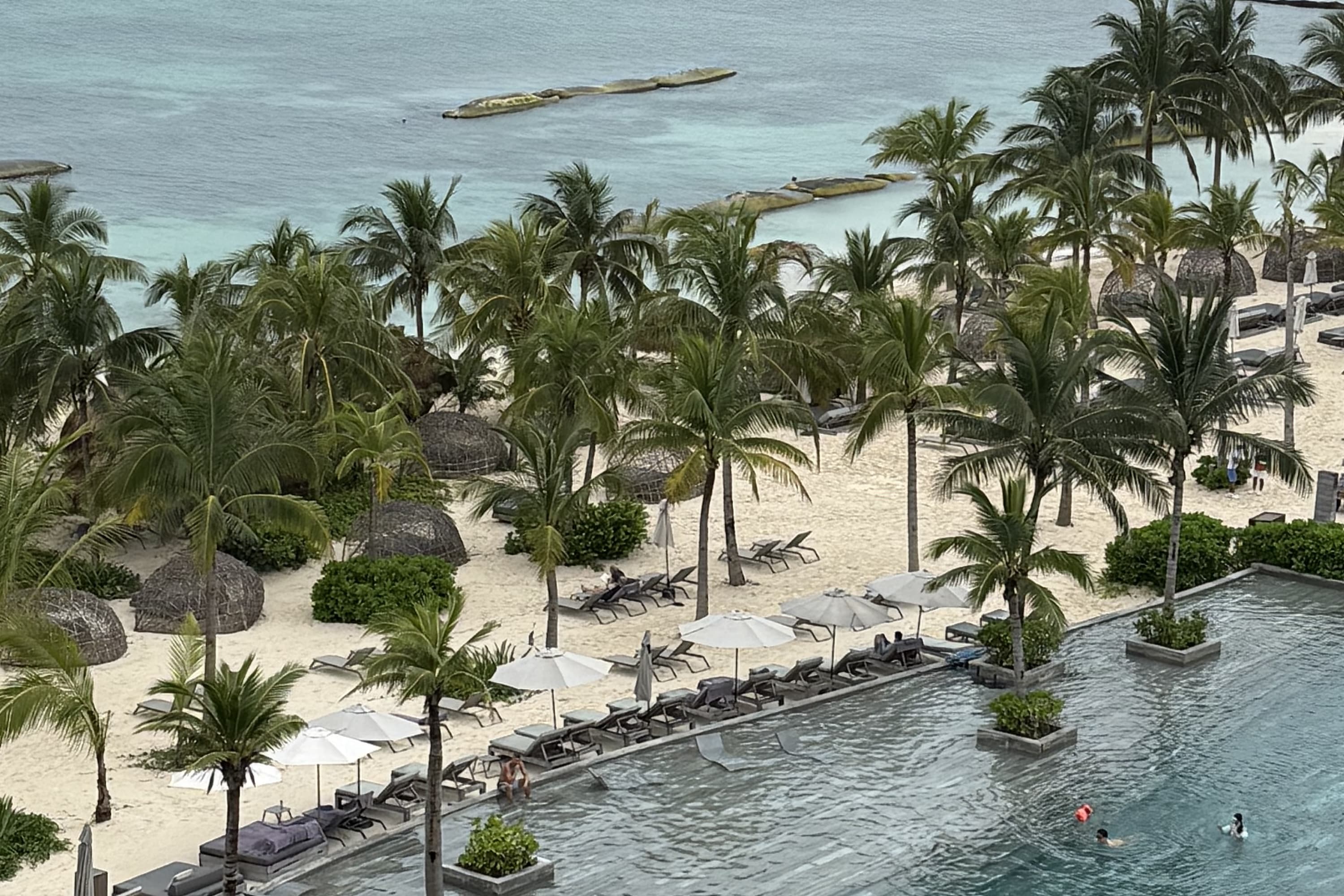 aerial view of a seaside pool complex