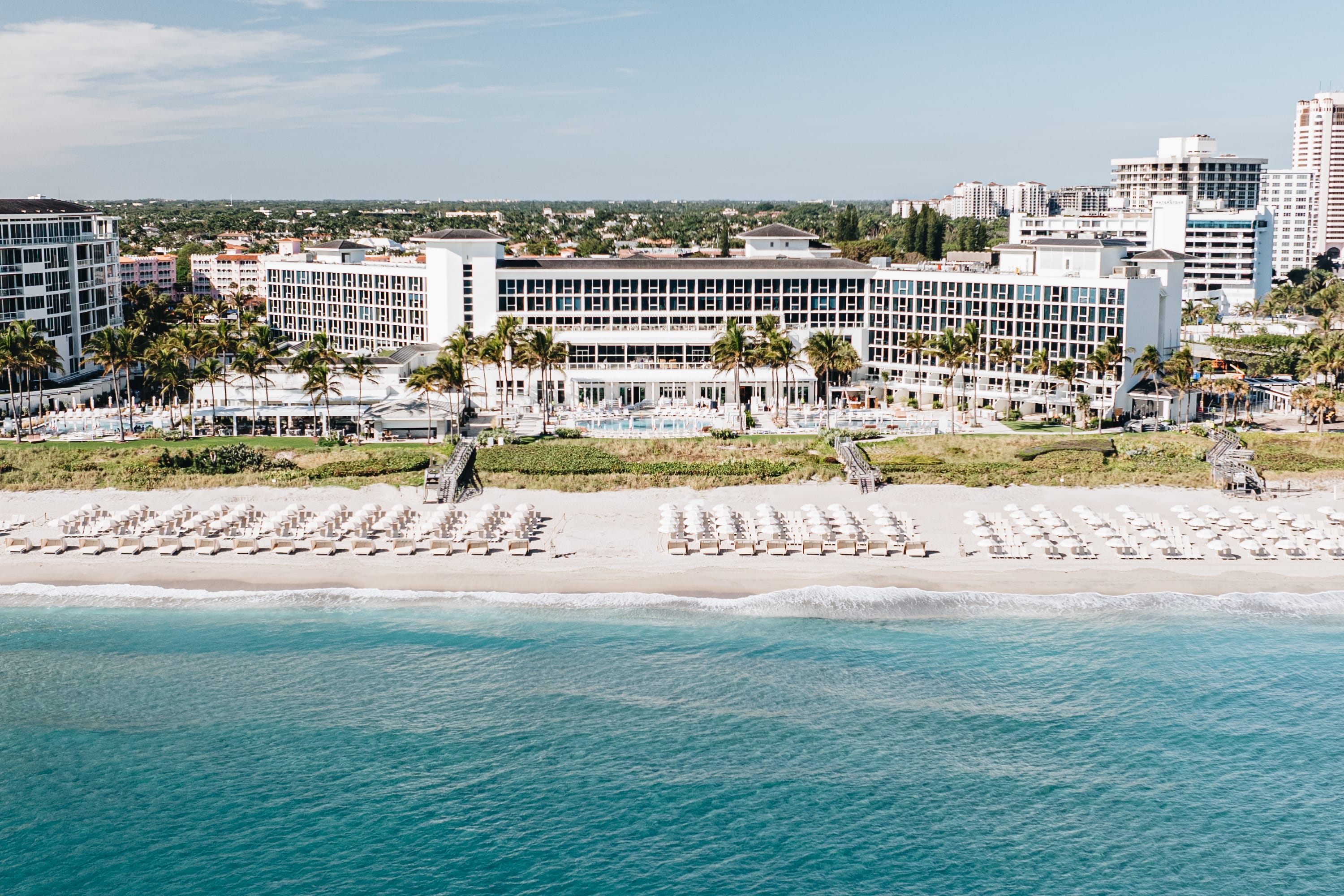 aerial view of a beachfront hotel