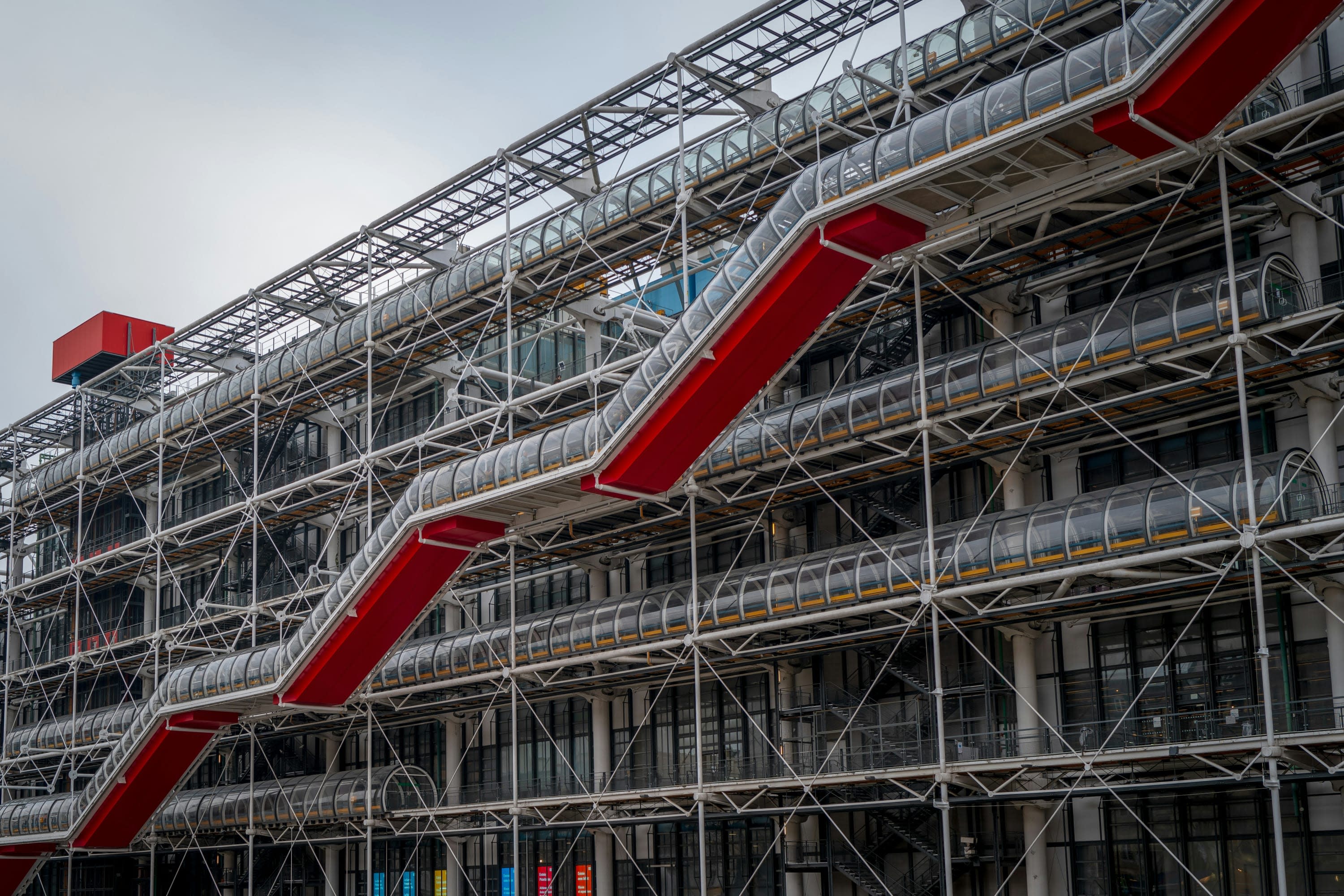 The unusual, scaffolding- and tubing-heavy facade of the Centre Pompidou in Paris