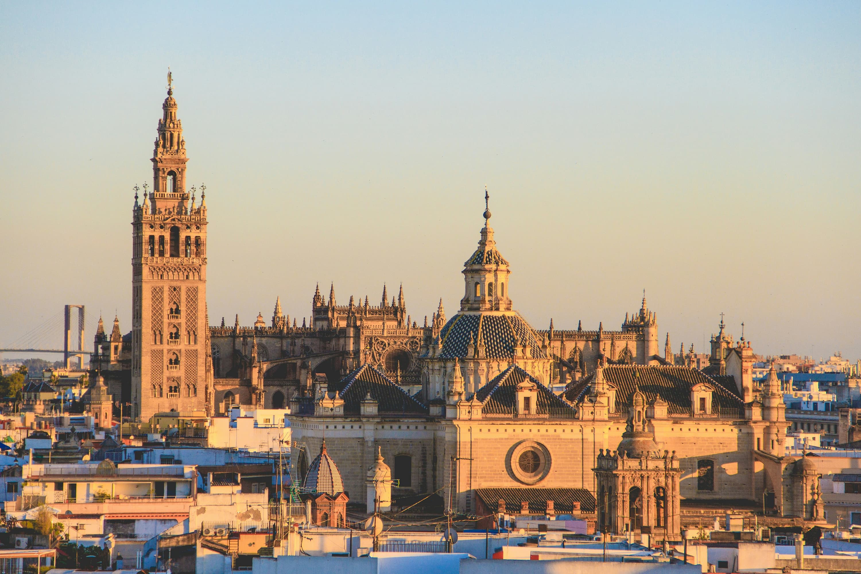 Historic spires and details in the Seville skyline