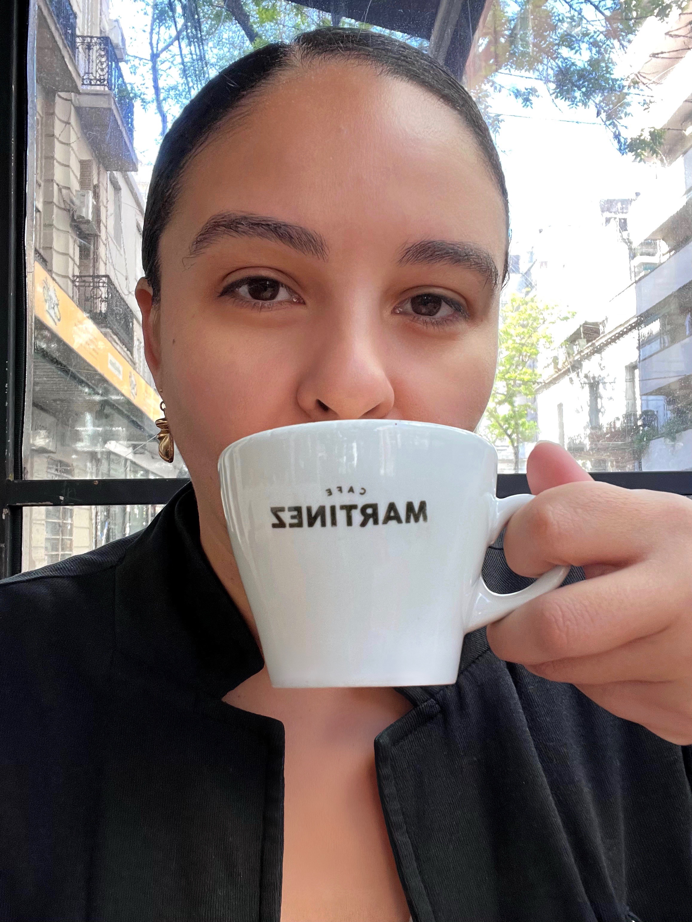 Enjoying a morning coffee.