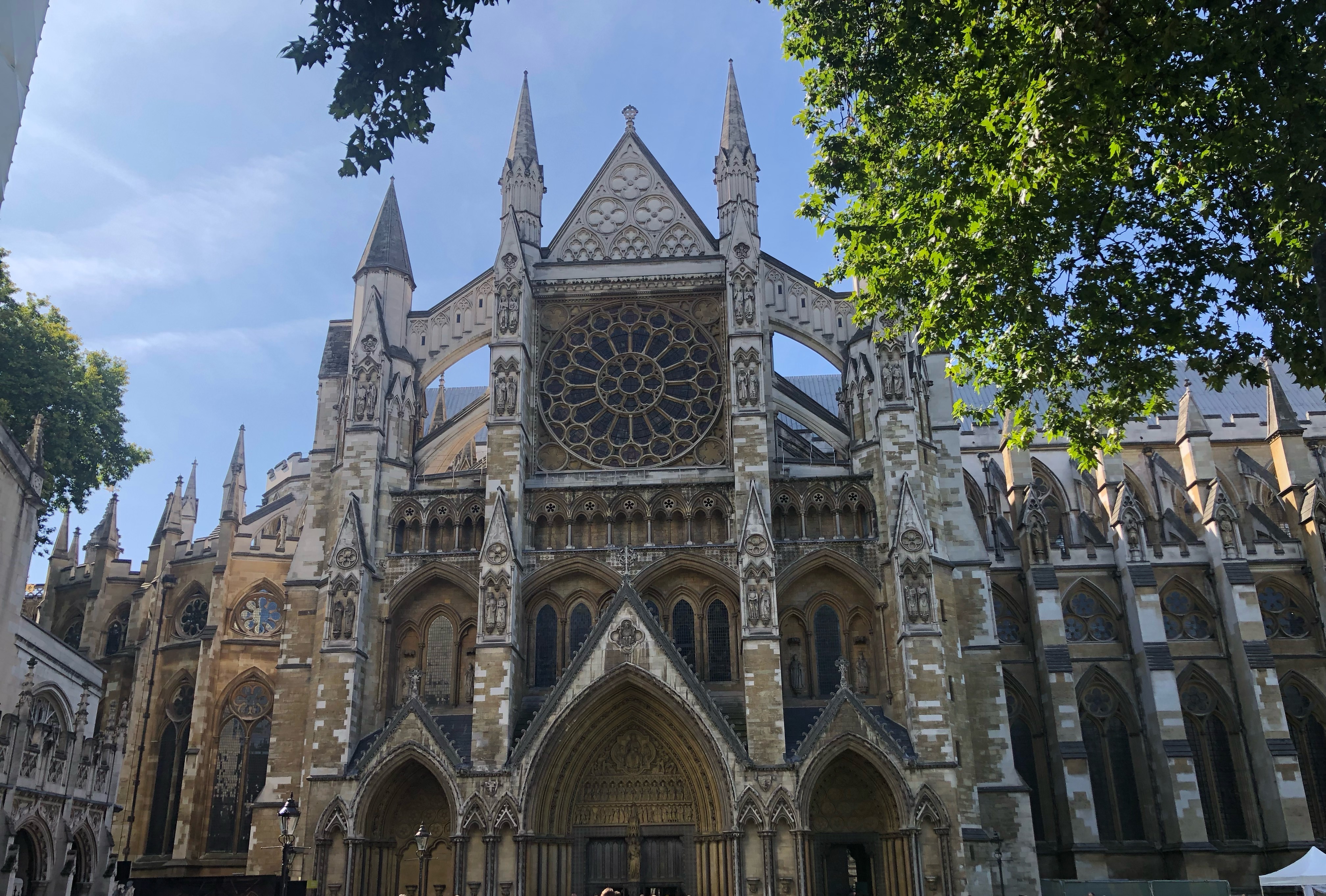 View of a beautiful old cathedral and trees on a sunny day