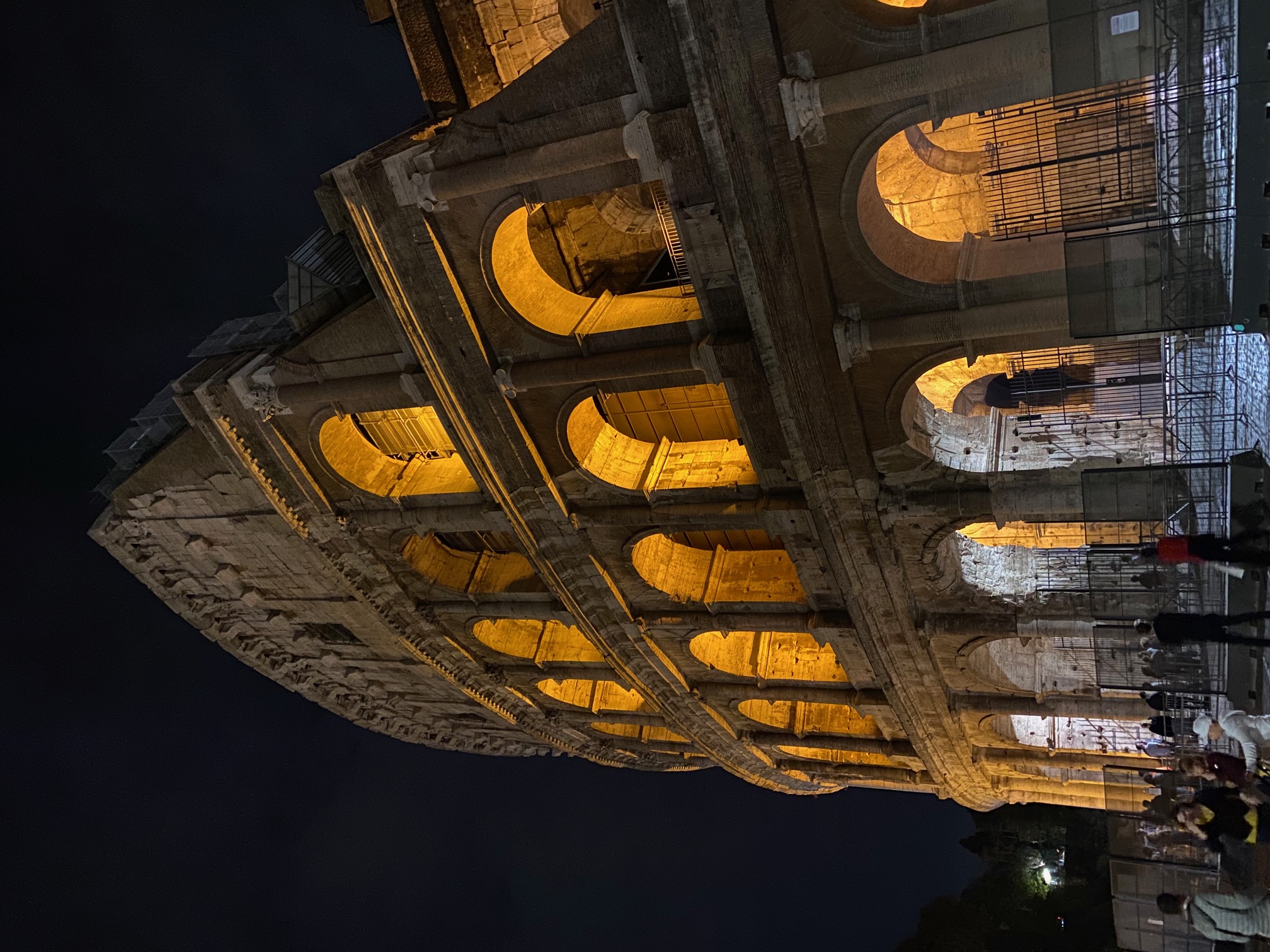Close up view of the Colosseum in Rome at night