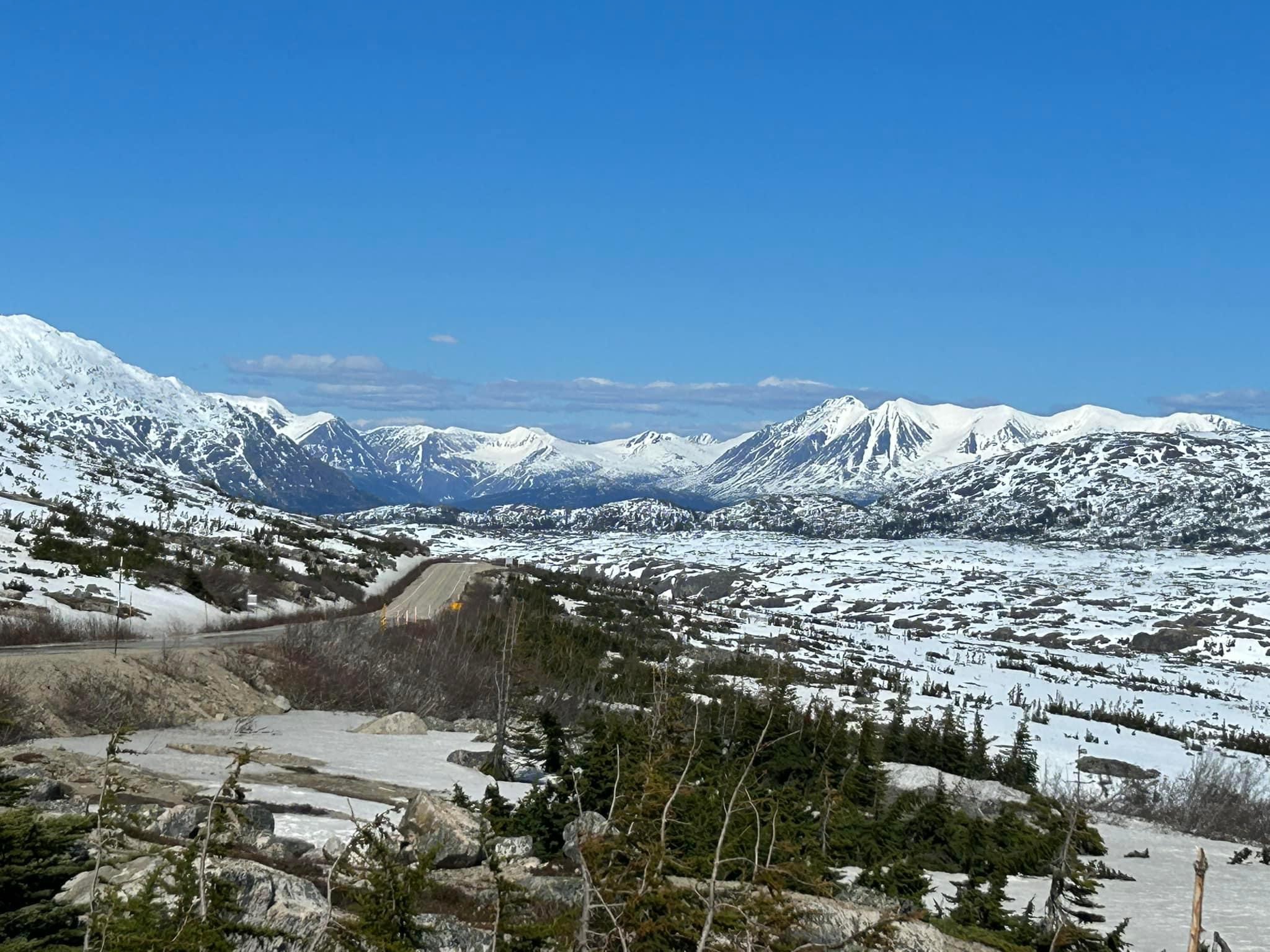 A view of a snowy region on a sunny day.