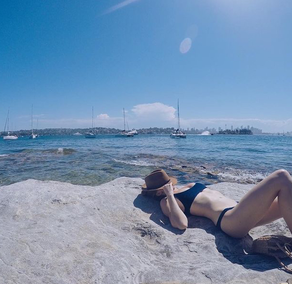 Advisor sunbathing on a rock by the sea