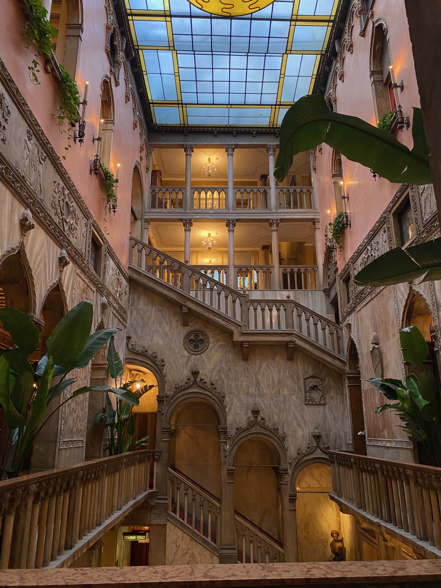 A view of the inside of a hotel.