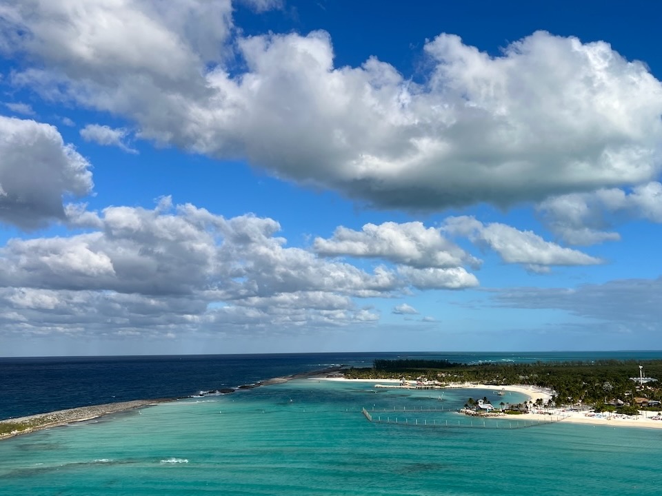 Aerial view of a coastline with white sandy beaches