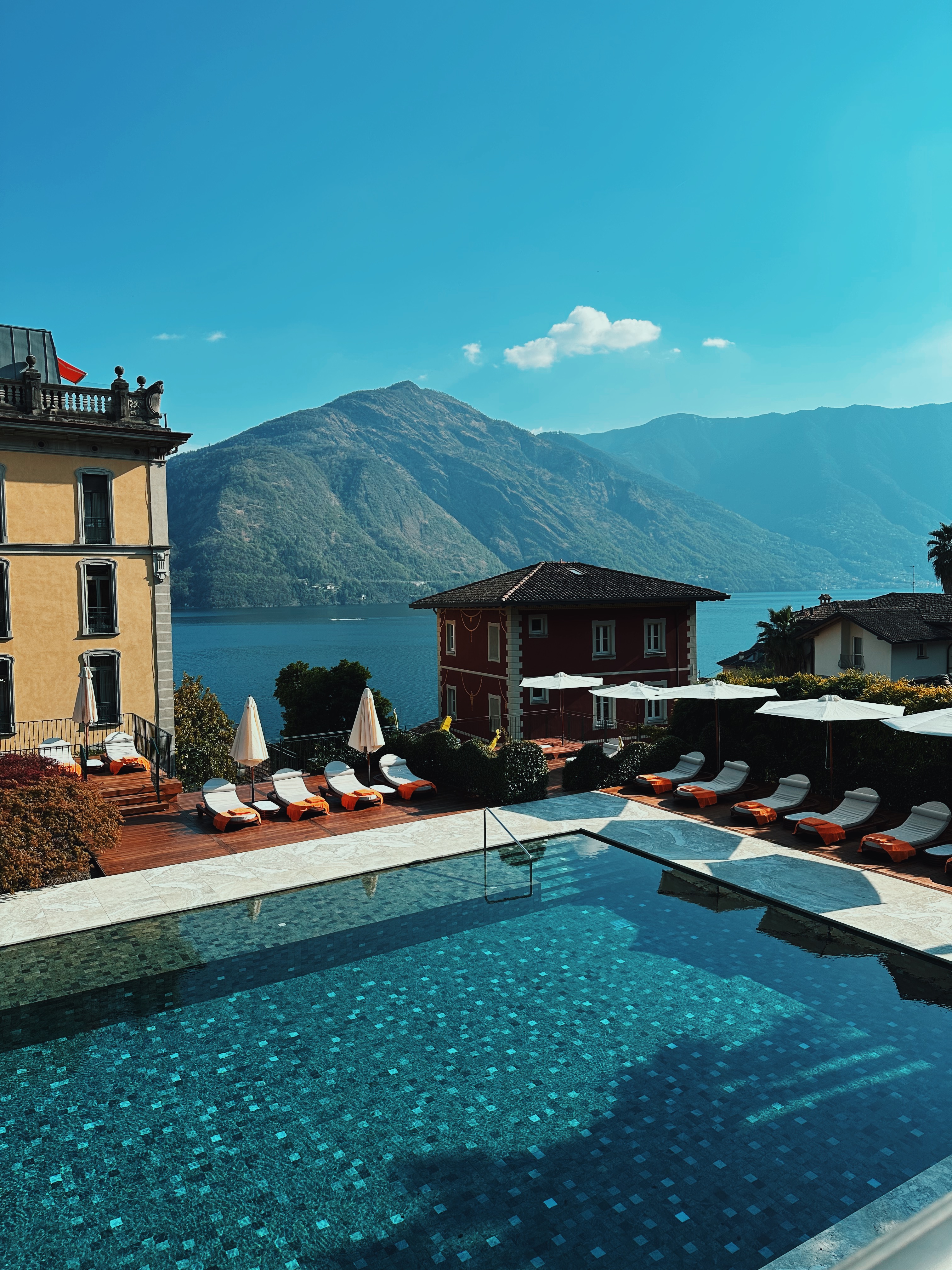Pool by mountain.