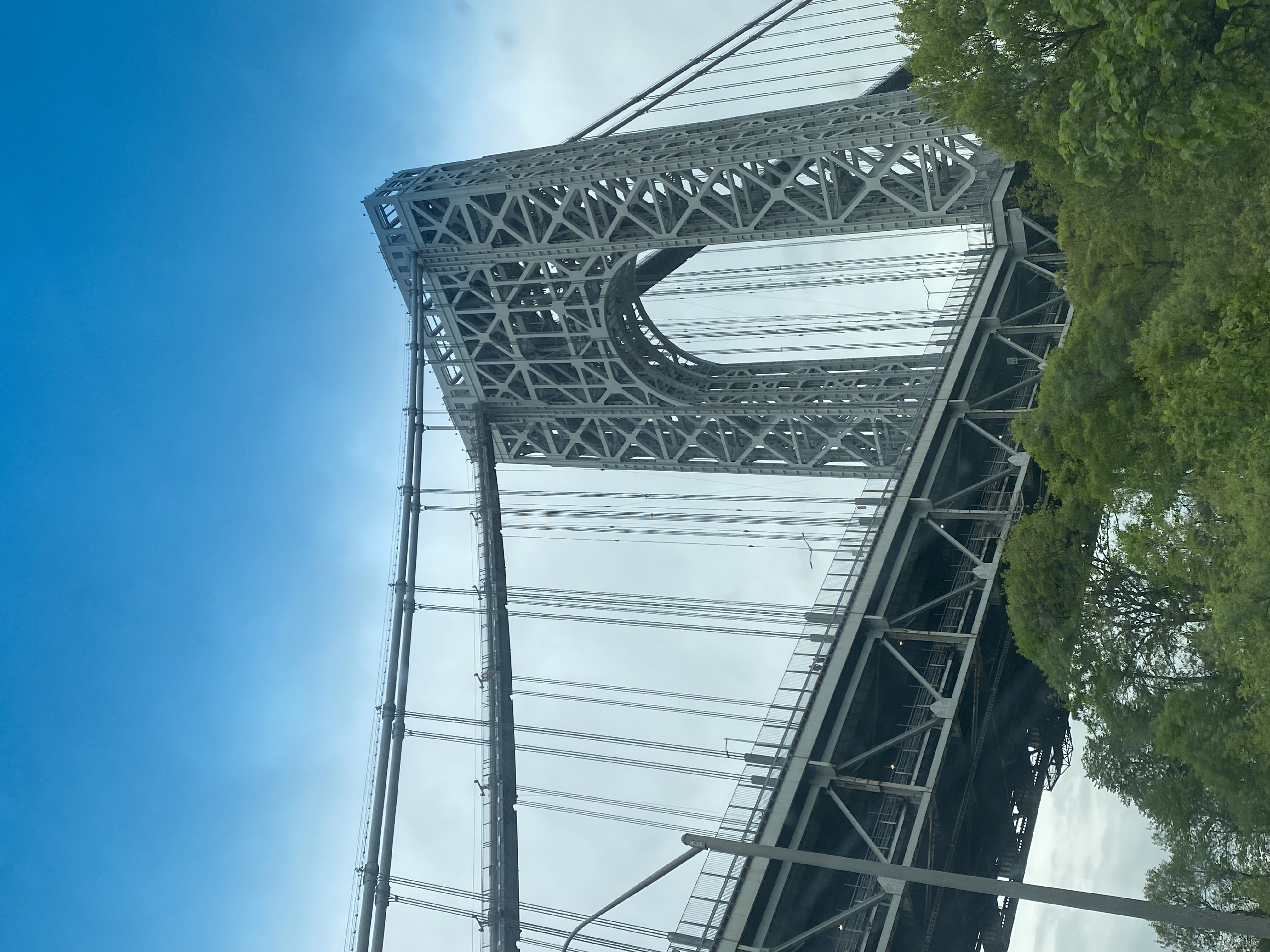 View of the George Washington Bridge seen from below on a clear day in New York City
