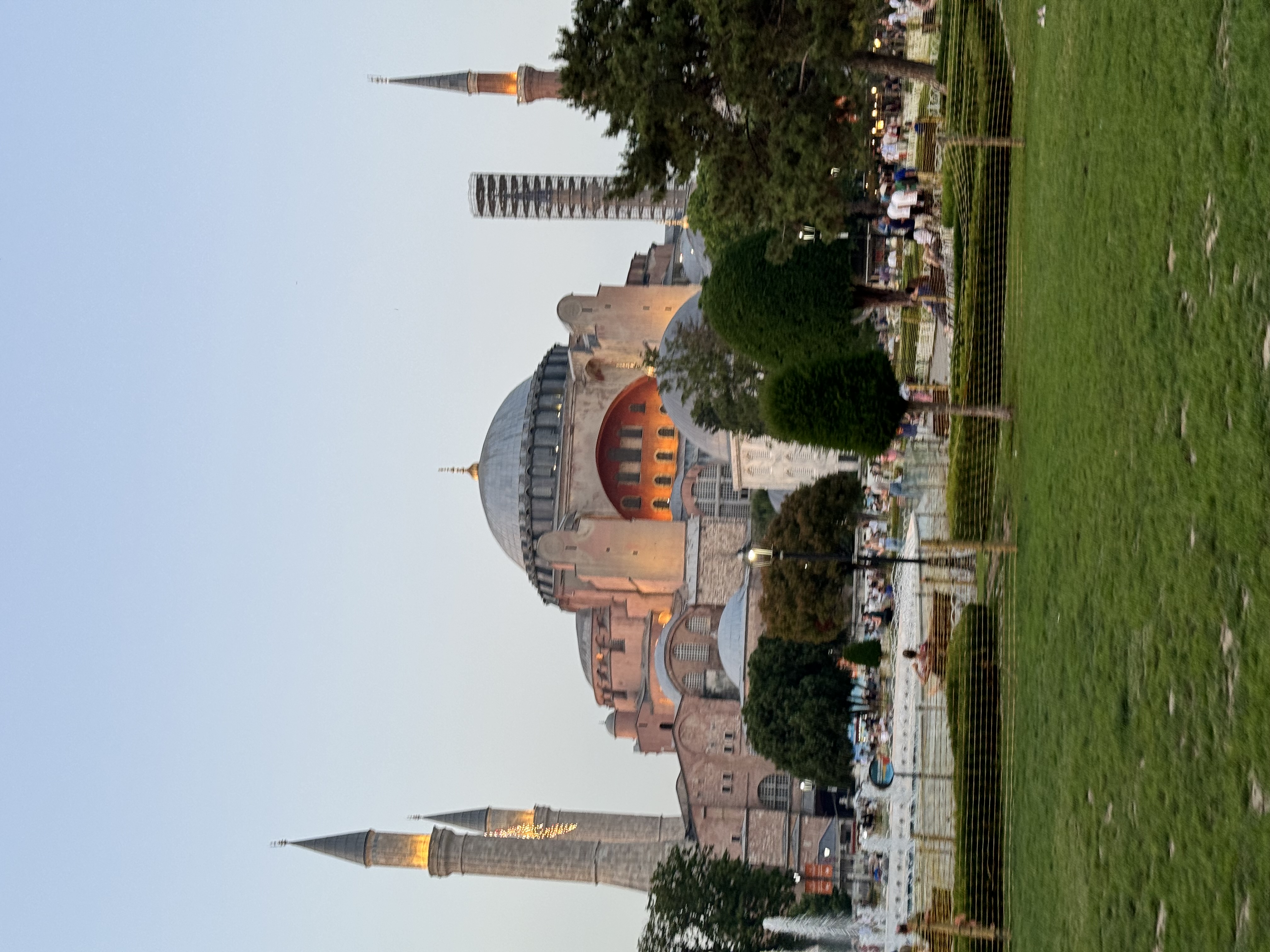 View of the Hagia Sophia mosque in Istanbul at sundown