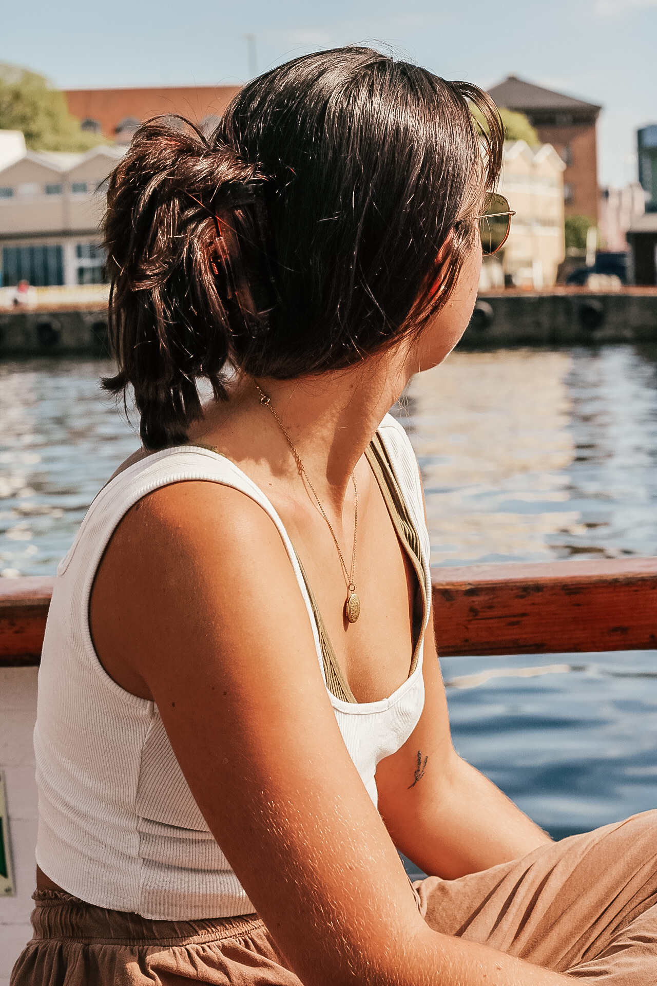 Looking out over the ocean on a boat.