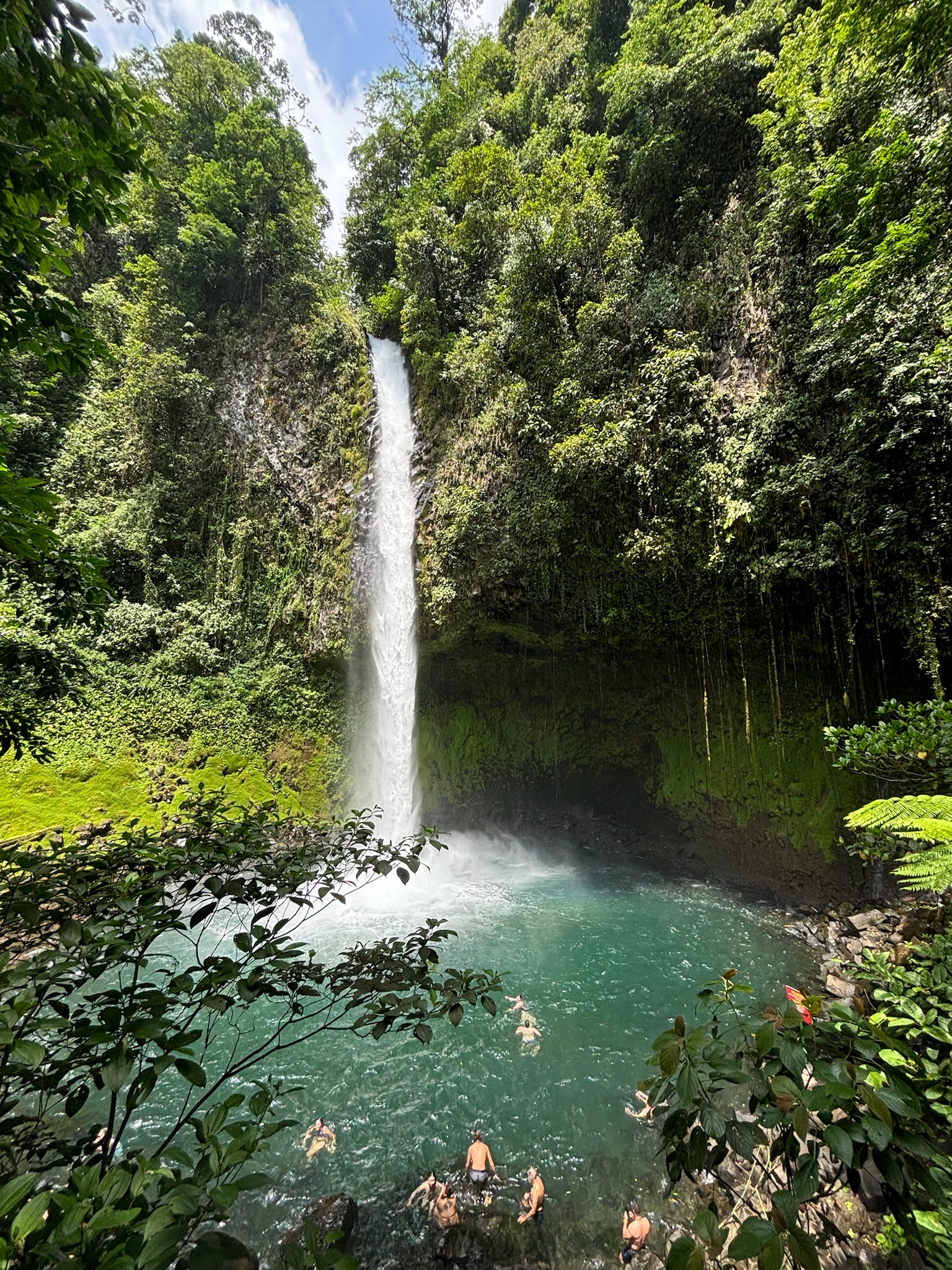 Waterfall into a lake.