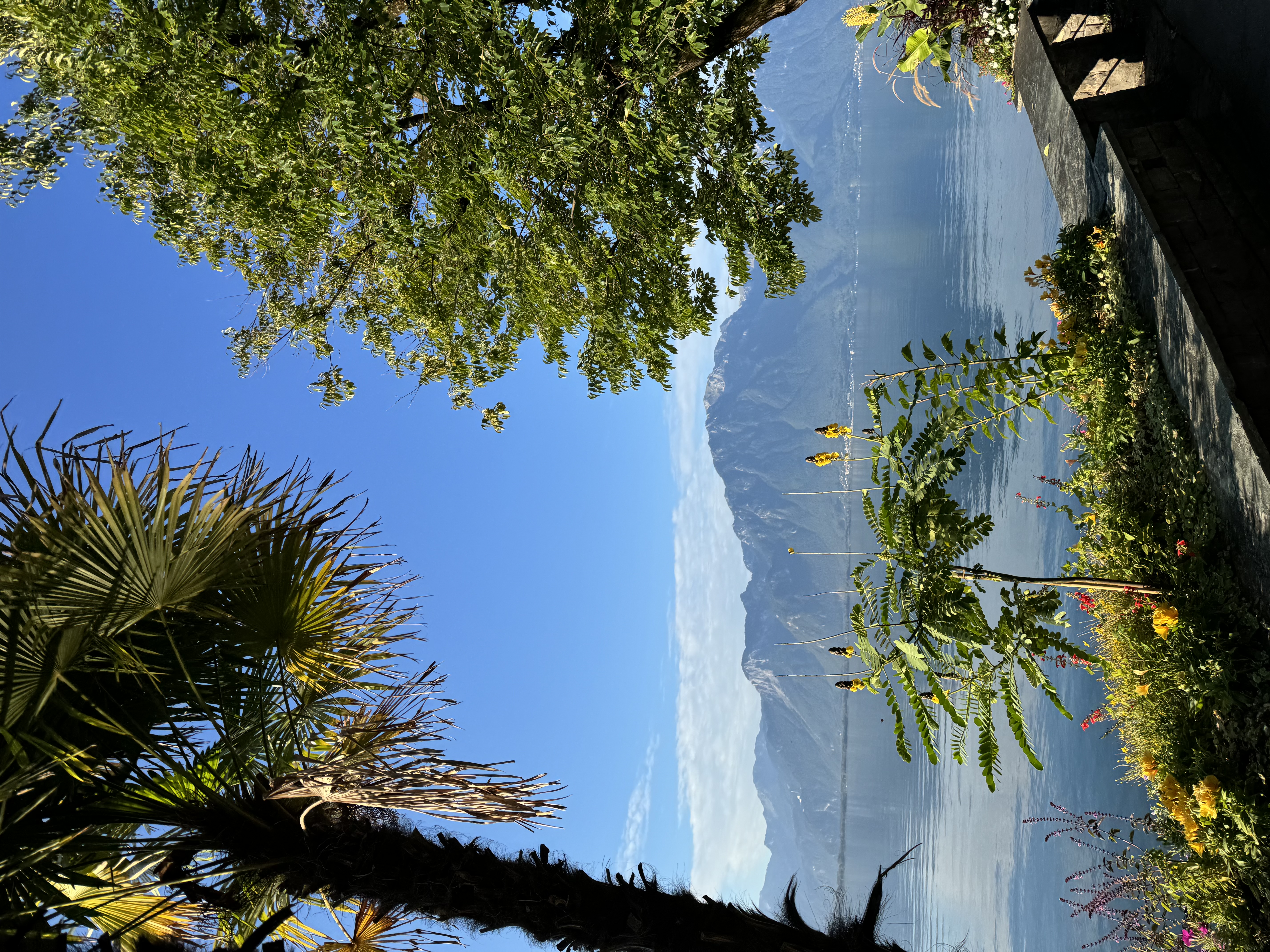 View of a beautiful lake with mountains in the distance on a sunny day