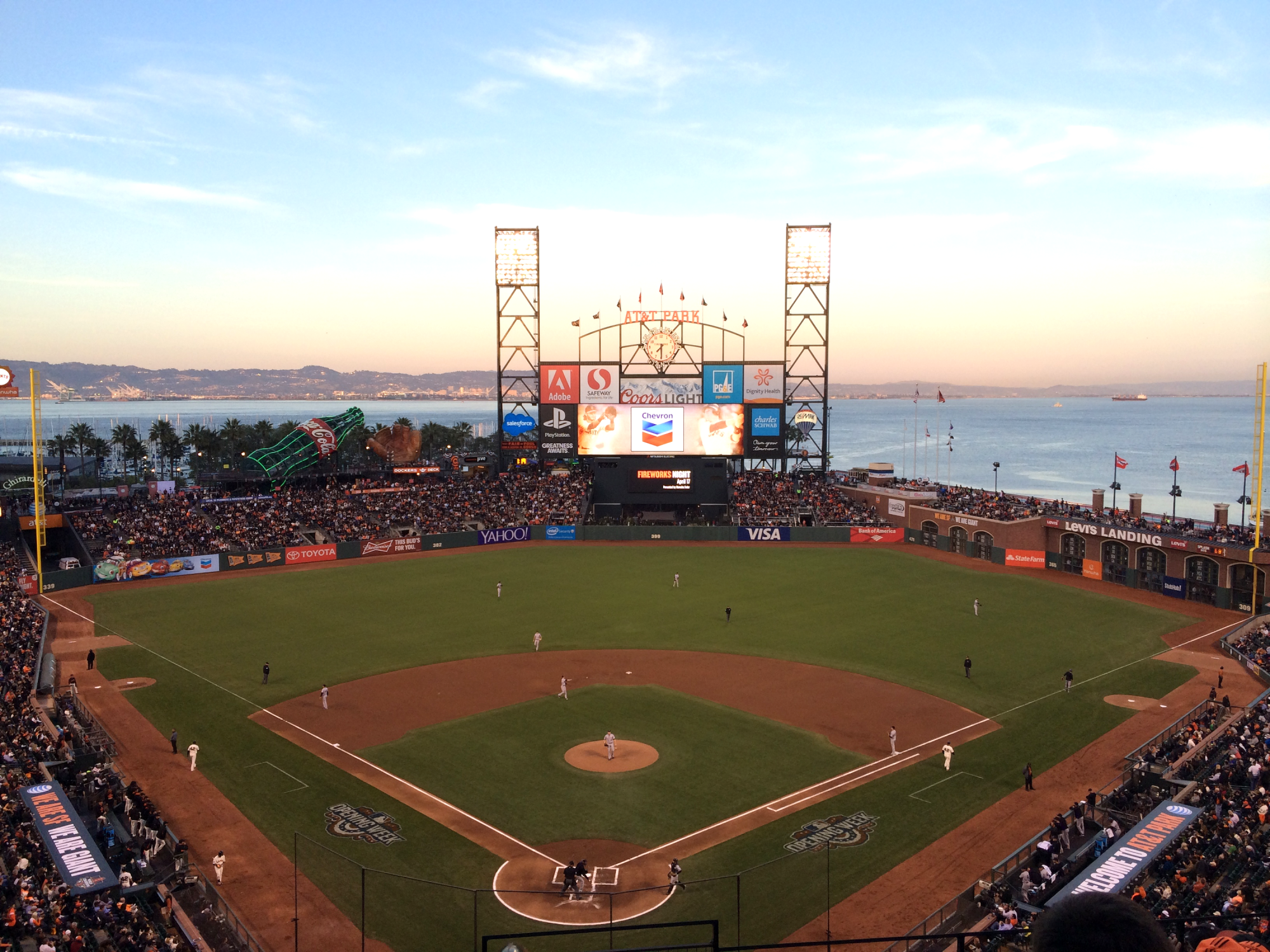 Aerial view of a baseball field during a sunset