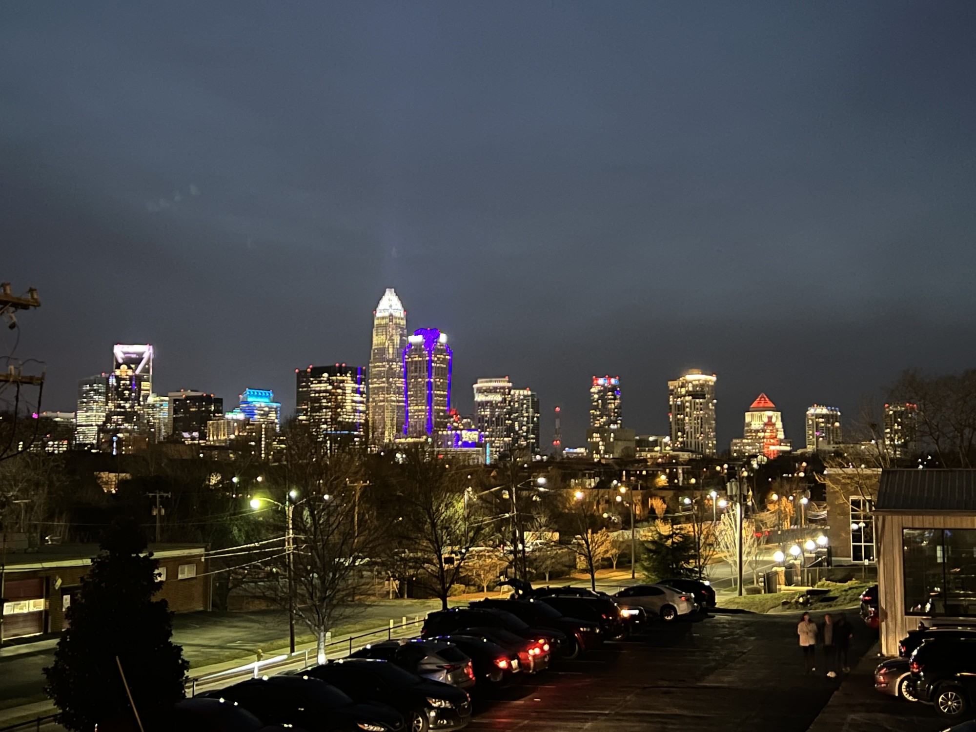 City skyline at night.