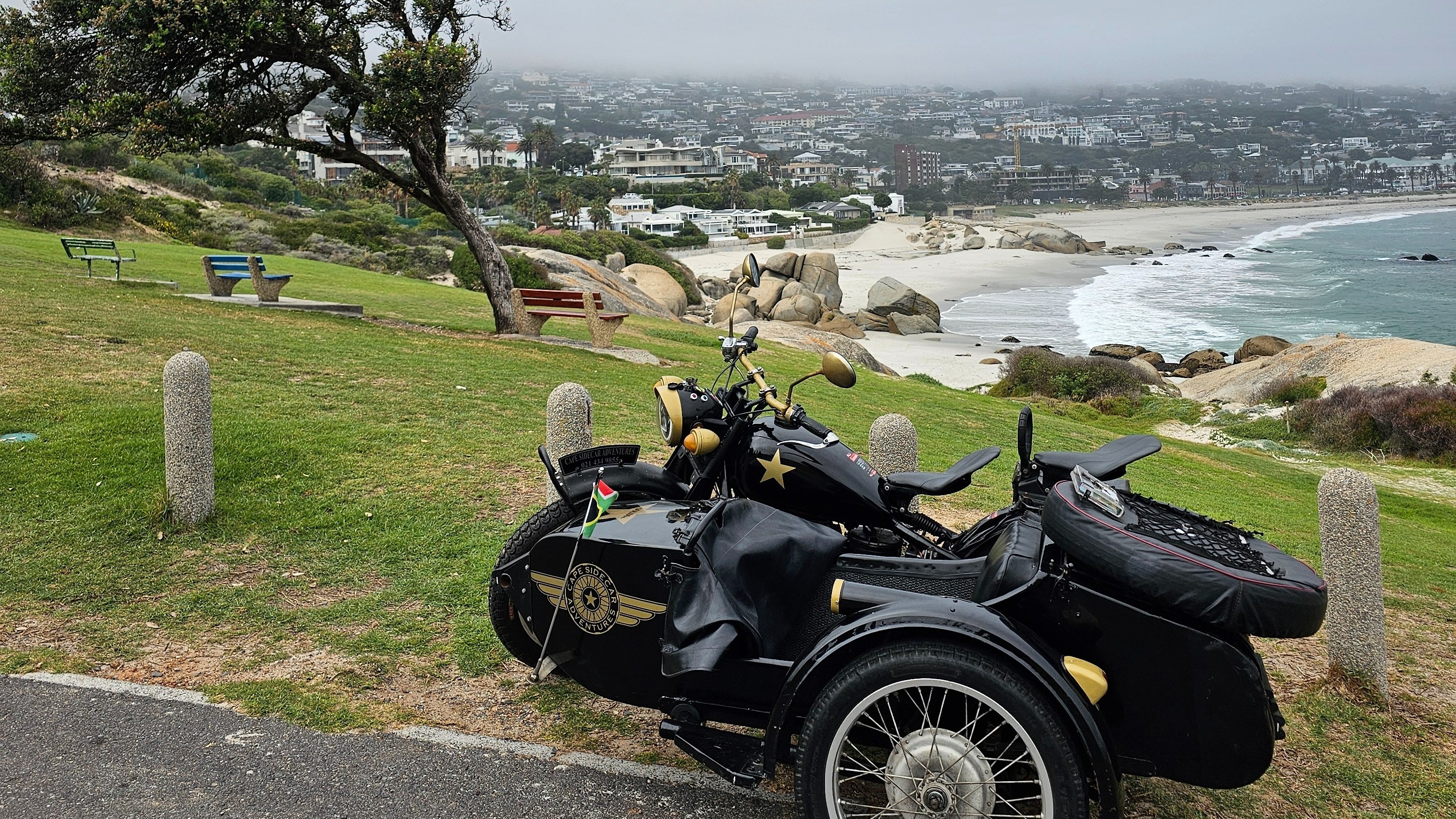 A parked sidecar used for a tour in Cape Town.