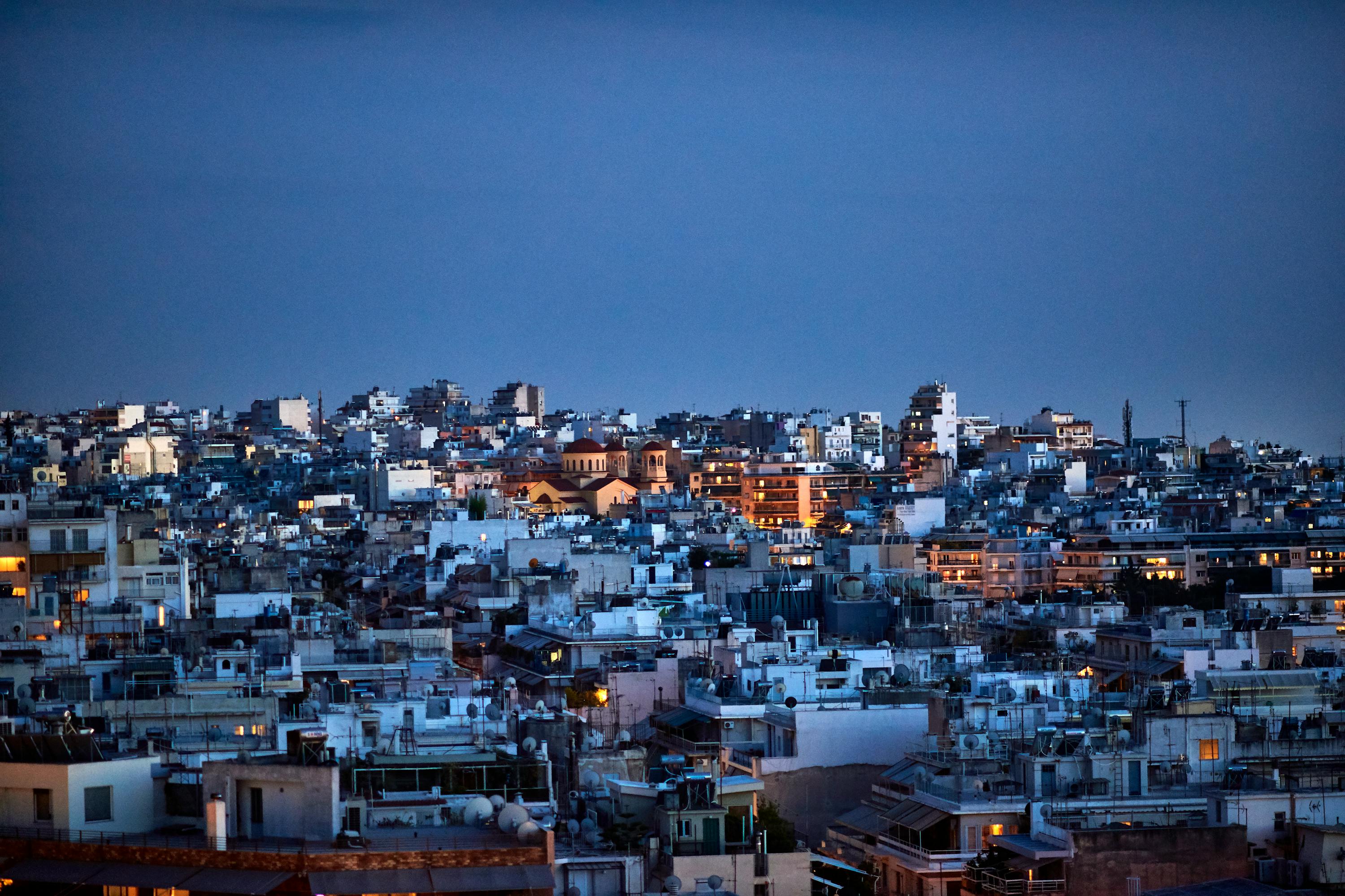 A view of Athens City at night time.