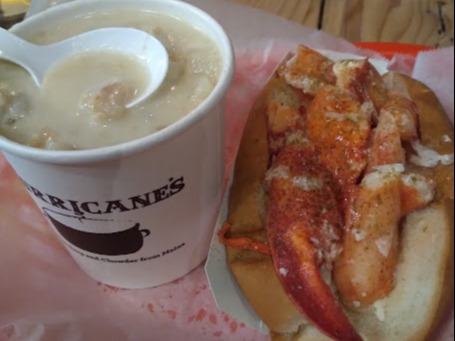 Lobster roll and hot soup on a cold day.