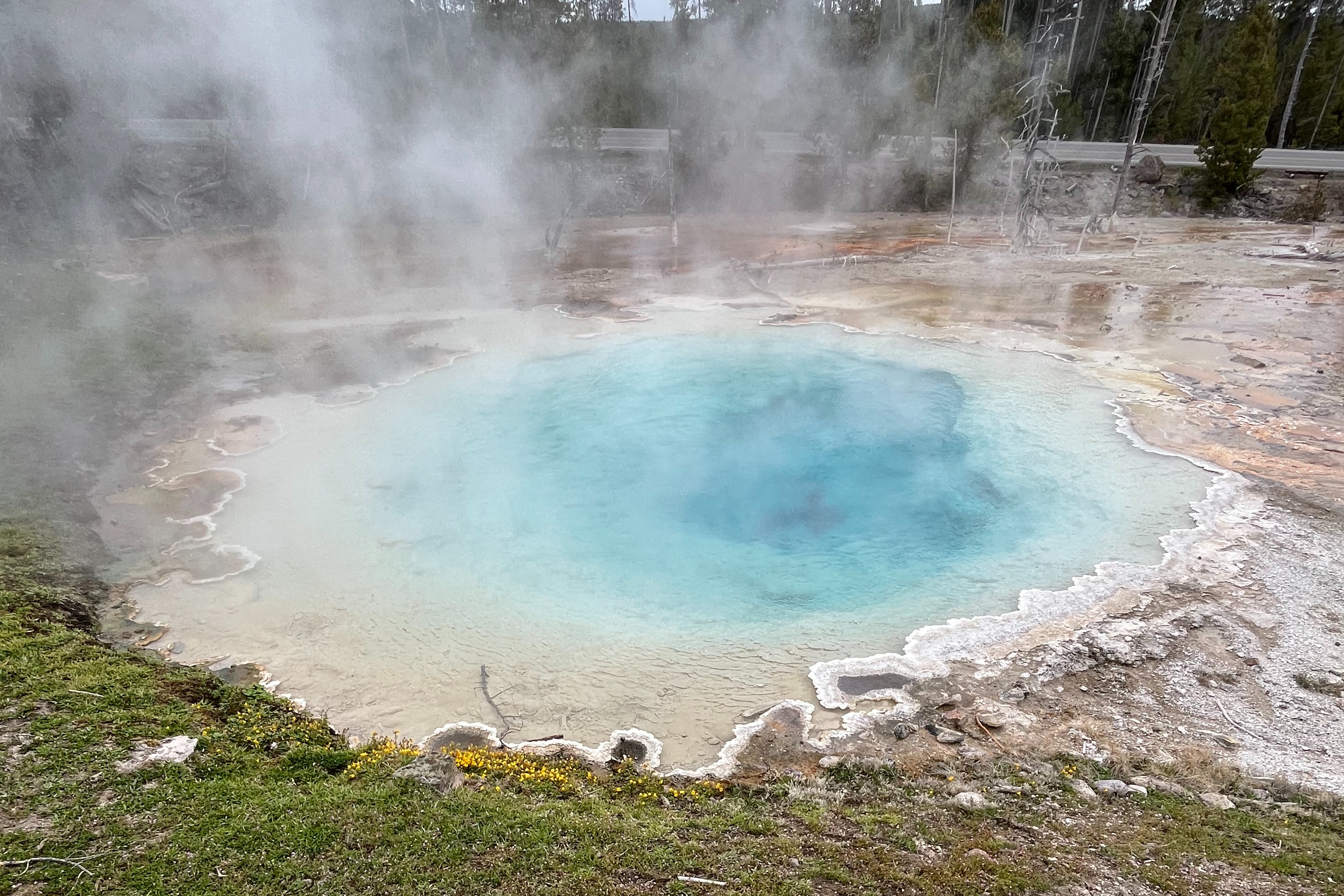 A hot spring with steam coming from it