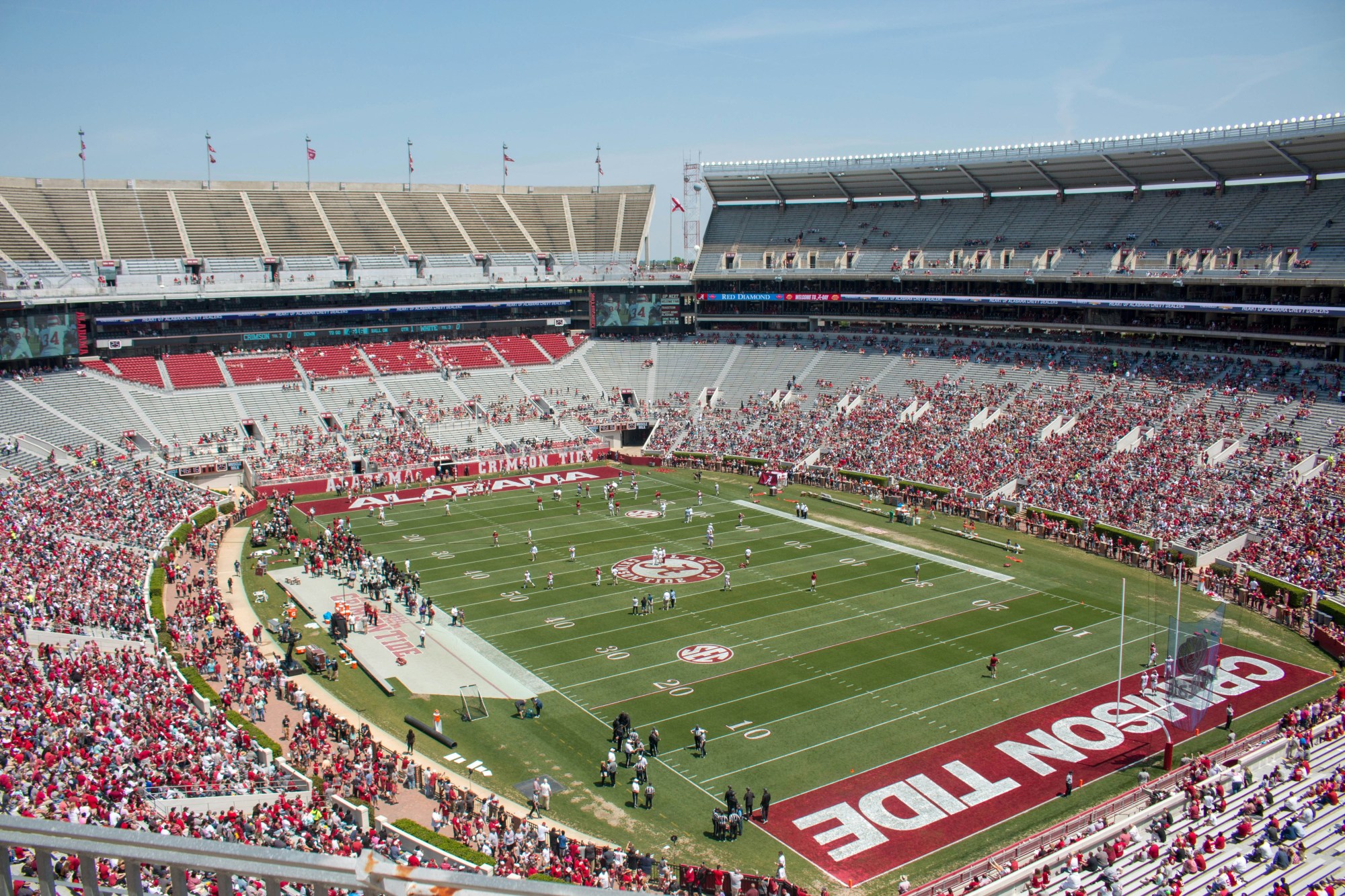 Aerial view of a football stadium.