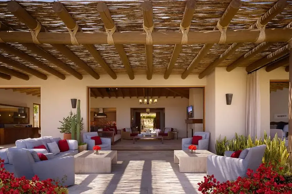 Massive living space with tons of thoughtfully designed furniture, outdoor gardens and Baja decor