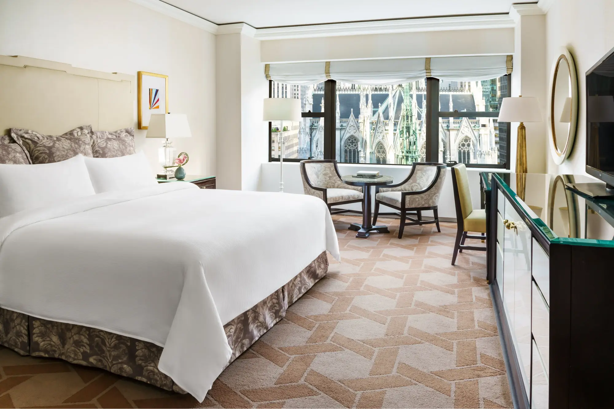 Chic decor and plush furniture fill a spacious and homey-looking suite