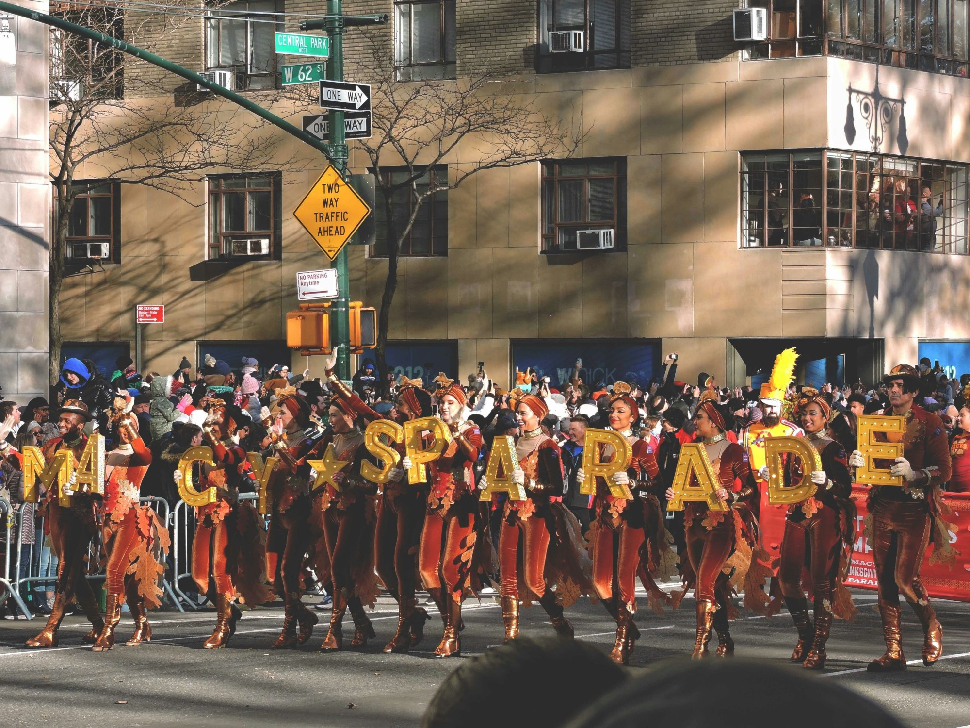 A group of people in a parade.
