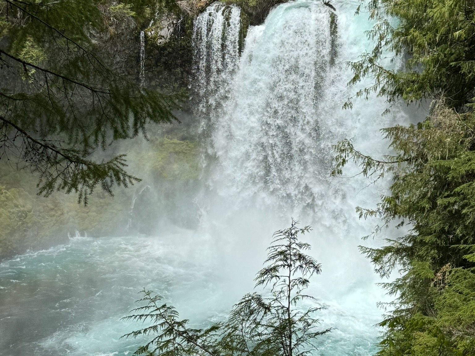 A big waterfall during daytime surrounded by foliage.