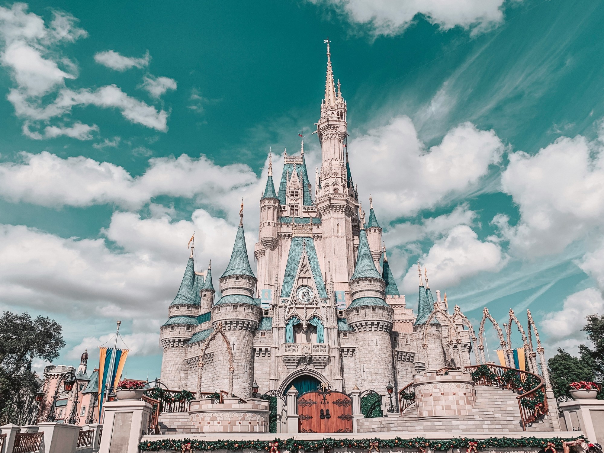 Light blue and beige castle at Walt Disney World.