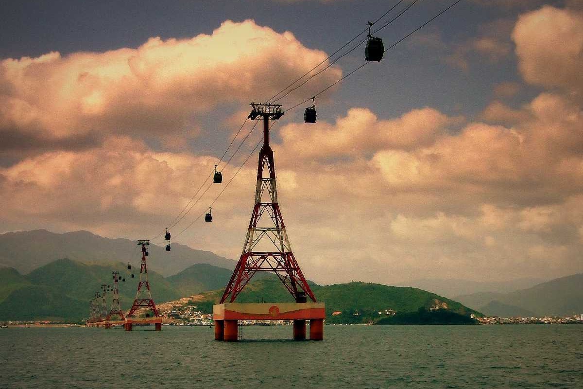 Cable cars over the ocean to Vinpearl Land Nha Trang.