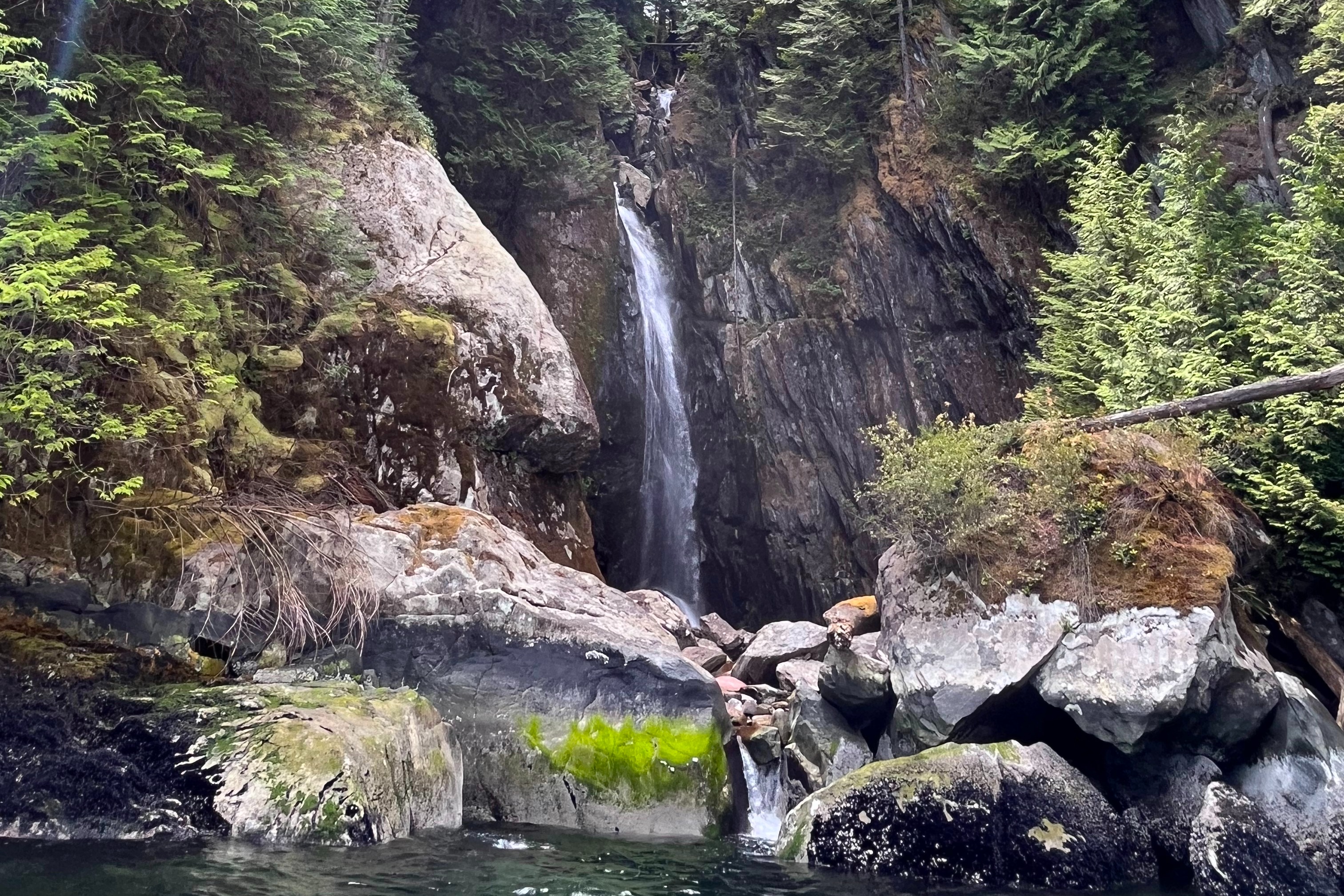A waterfall on a mountainside