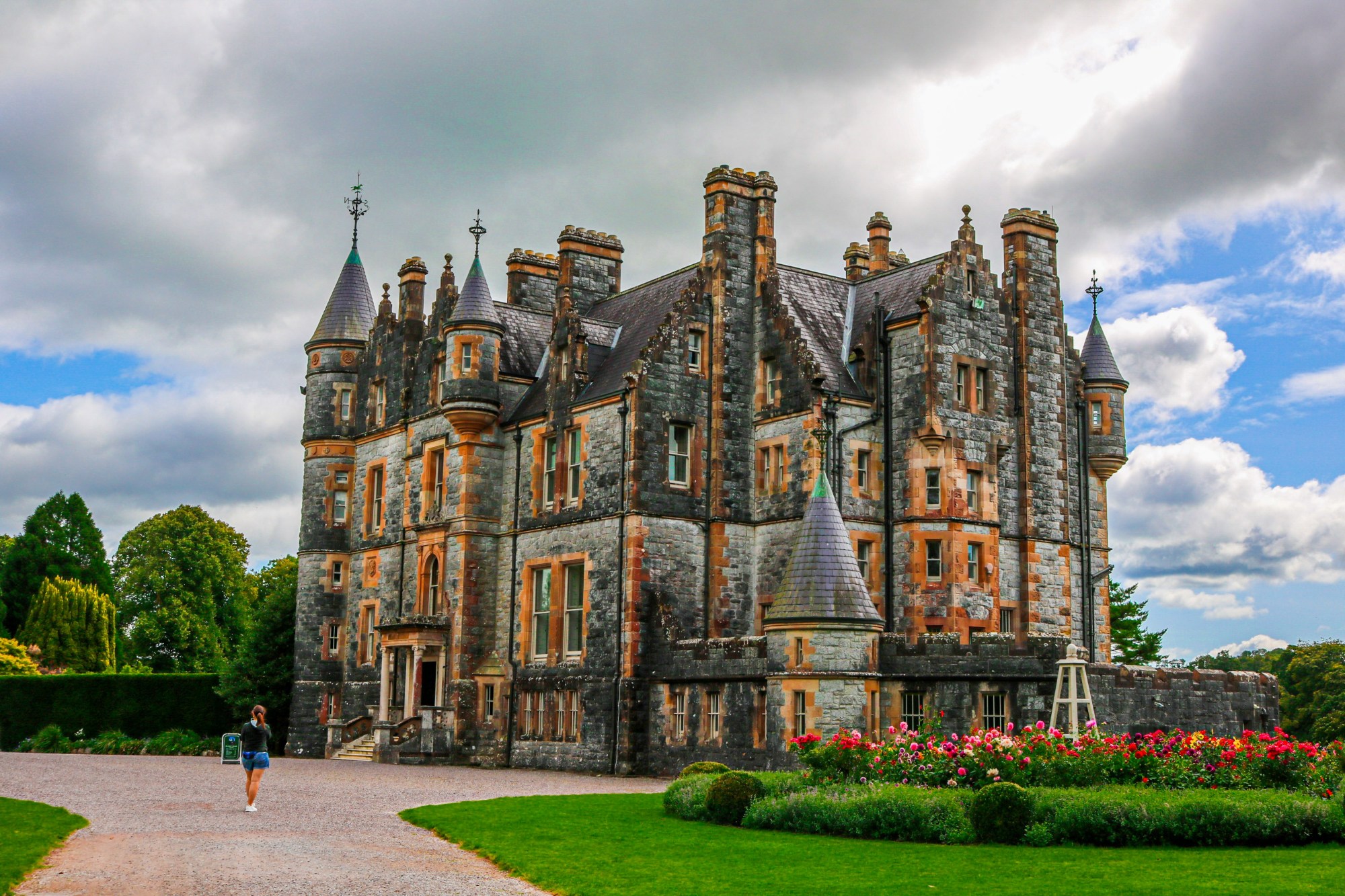 Beautiful grey and brown castle on a cloudy day.