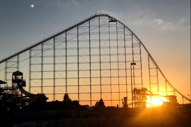 Cedar Point sunset by the roller coaster.
