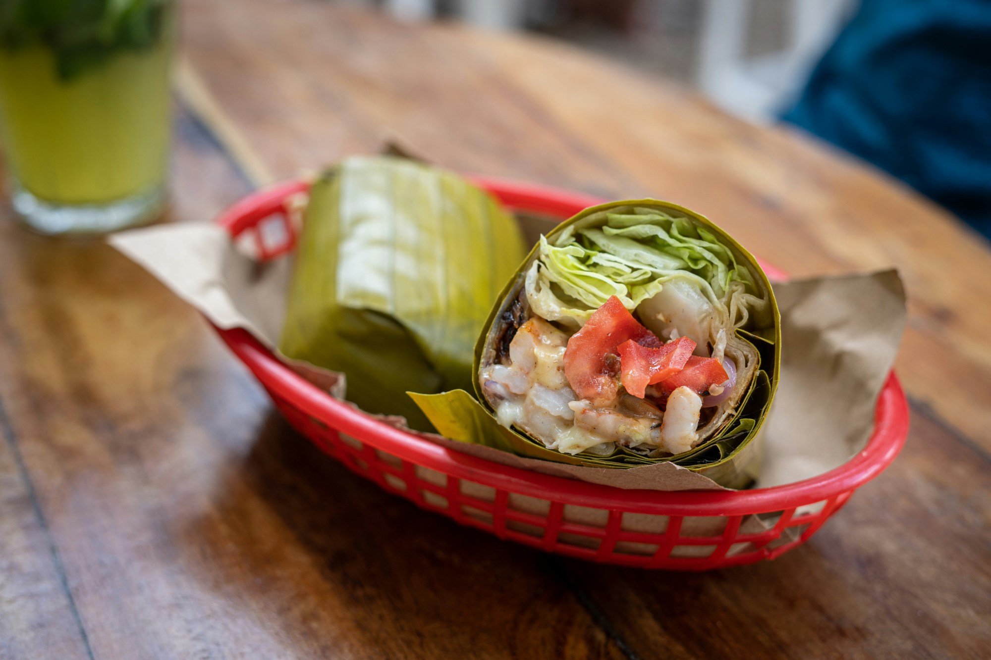 Wraps in a small red basket.