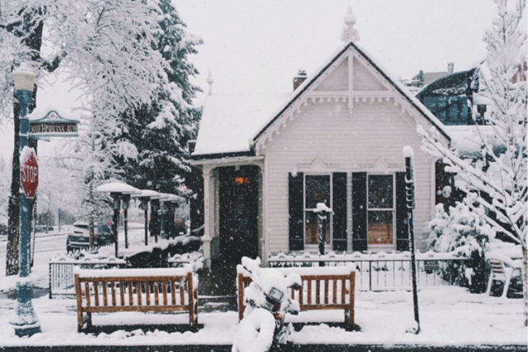 White House Tavern is snowy white in winter.