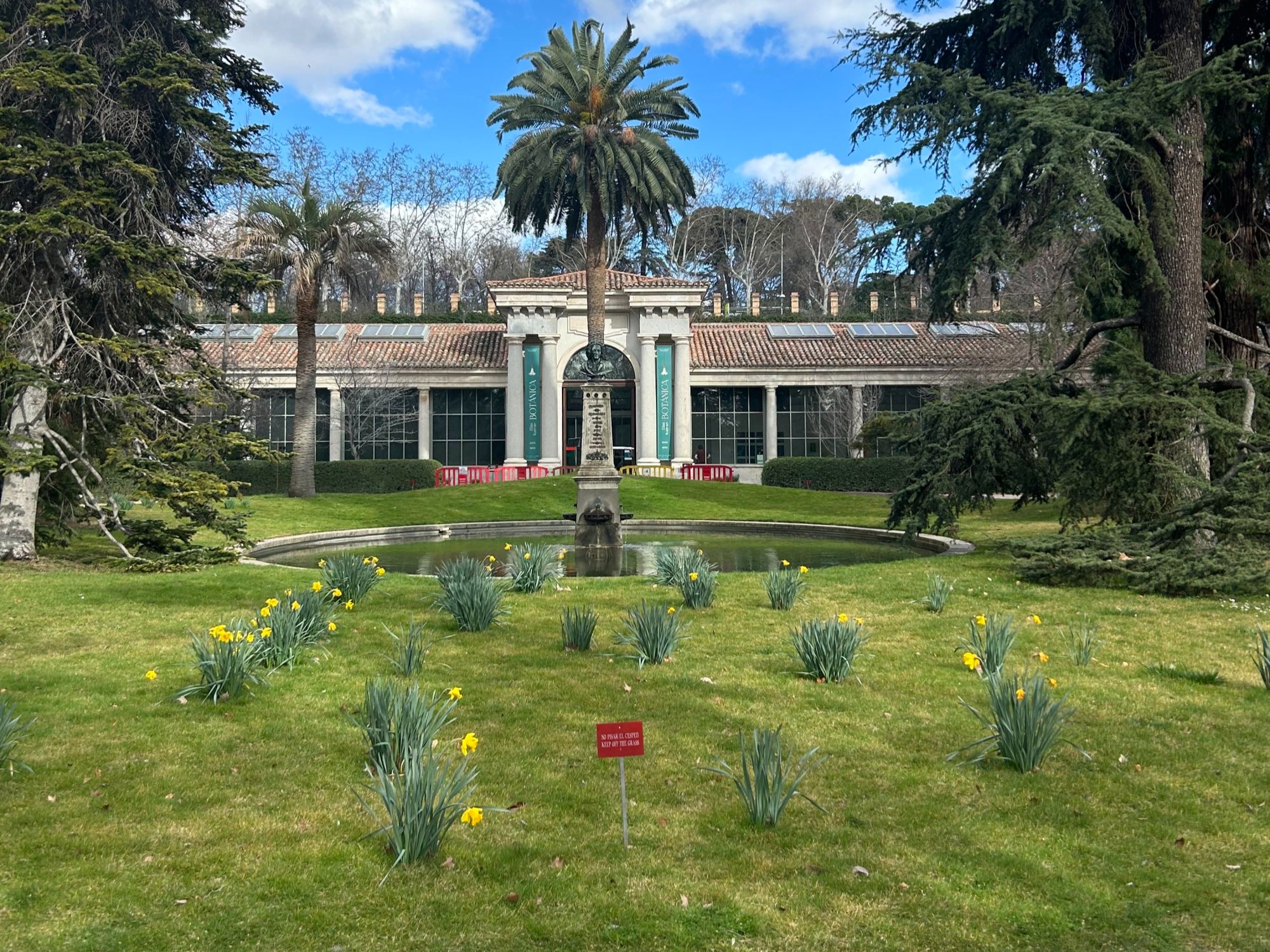 Garden with flowers and trees.