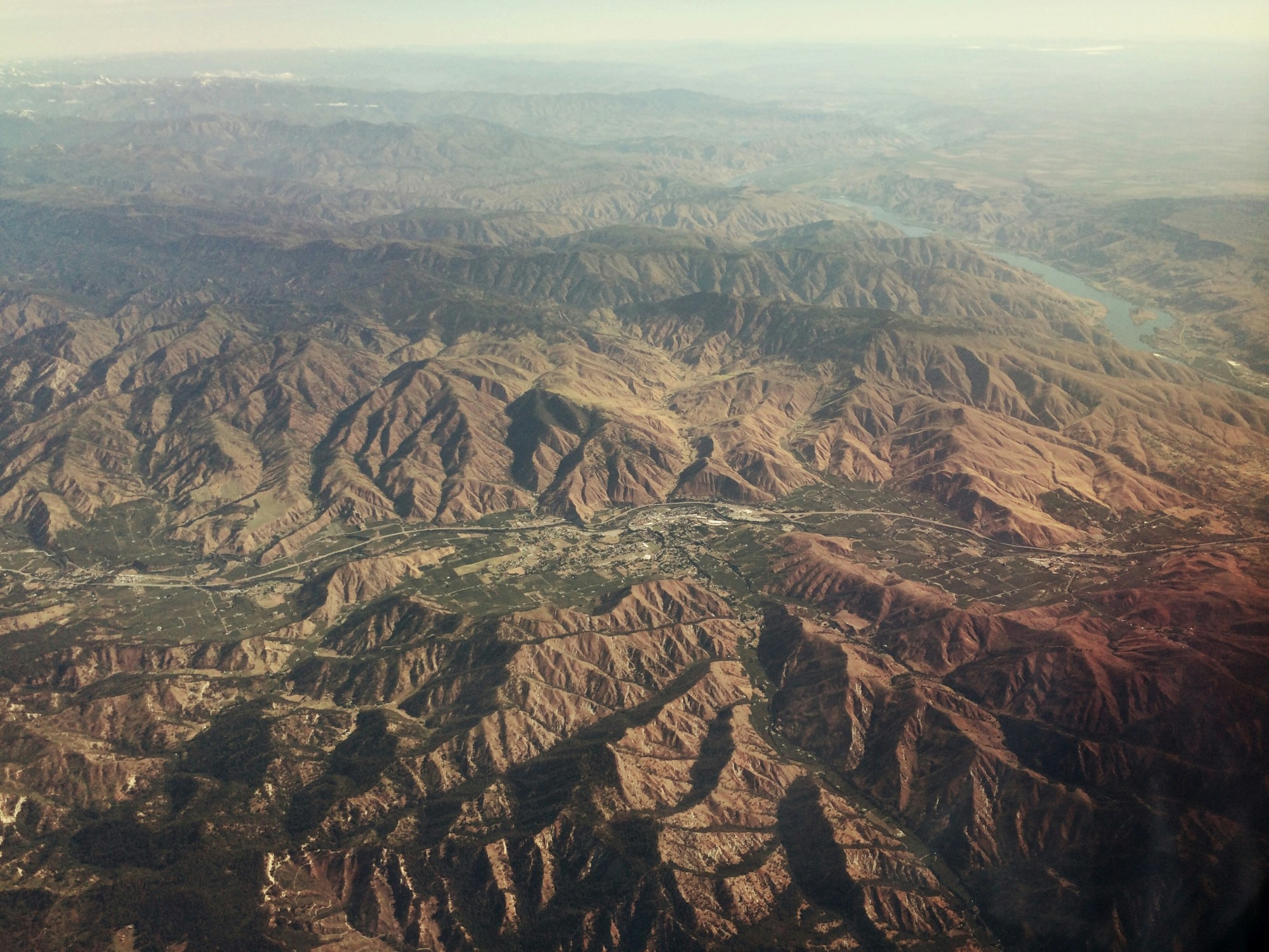 Arial view of mountain terrain.